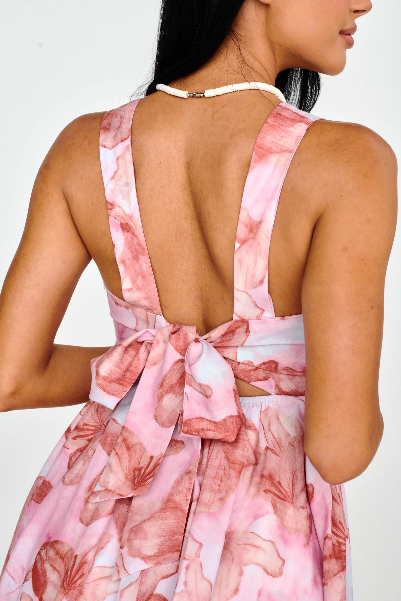 New Horizons Square Neckline Tied Mini Dress Pink - Image 4