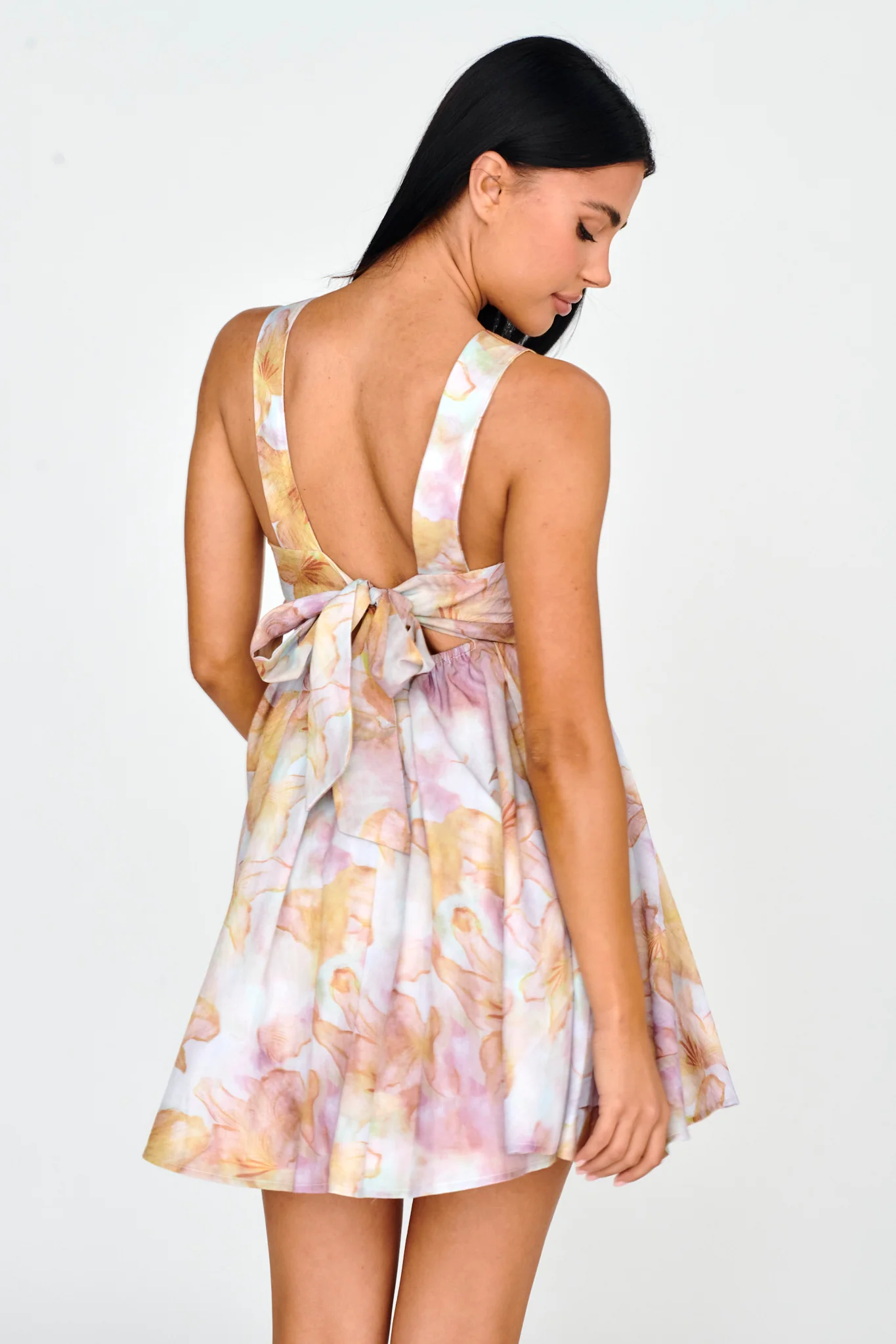 New Horizons Square Neckline Tied Mini Dress Yellow - Image 2