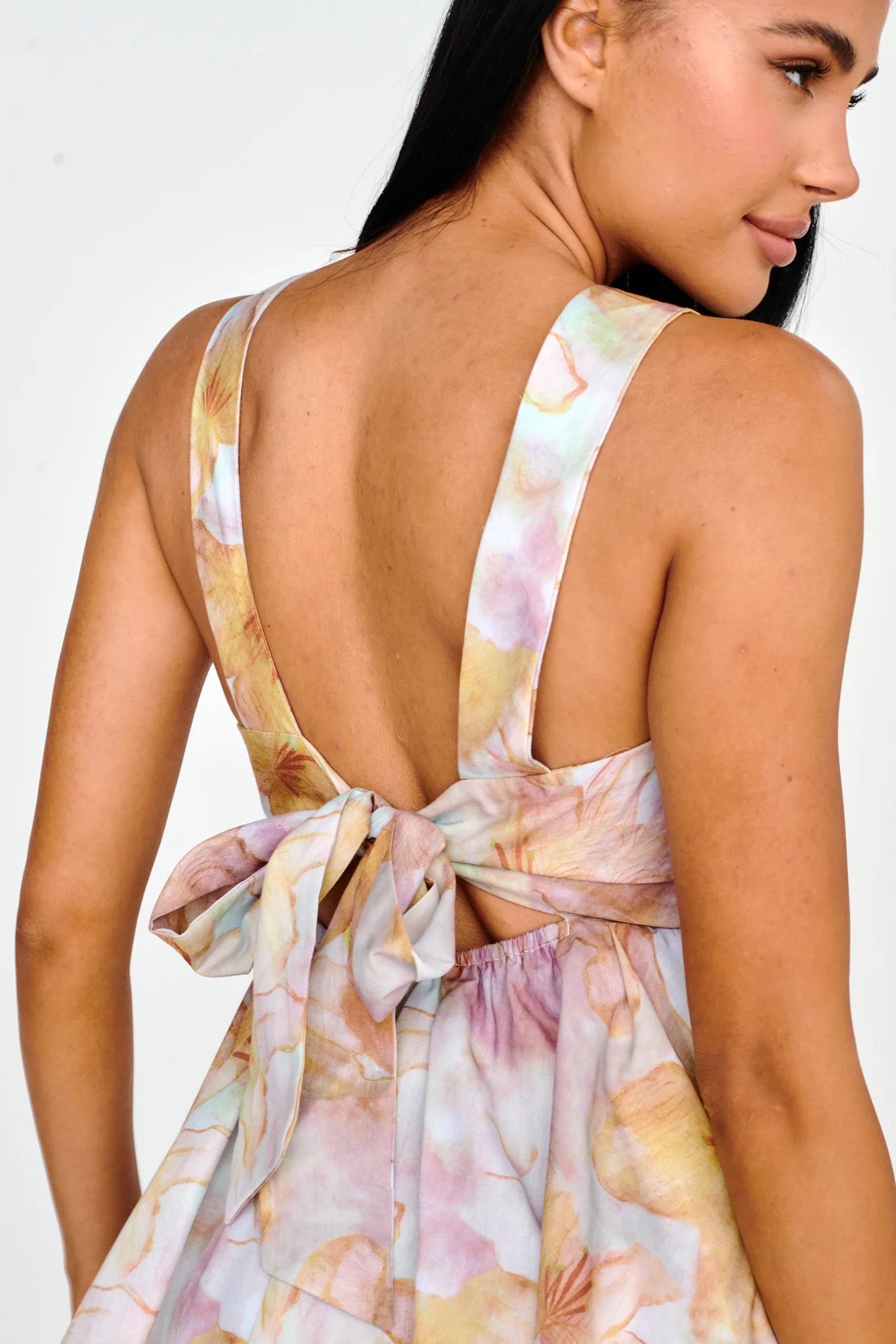 New Horizons Square Neckline Tied Mini Dress Yellow - Image 4