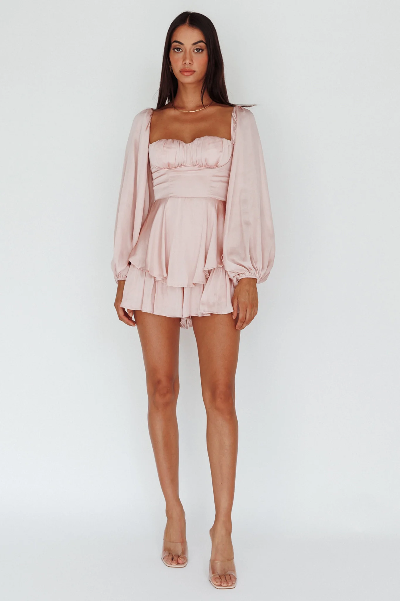 New Light Balloon Sleeve Romper Blush - Image 3
