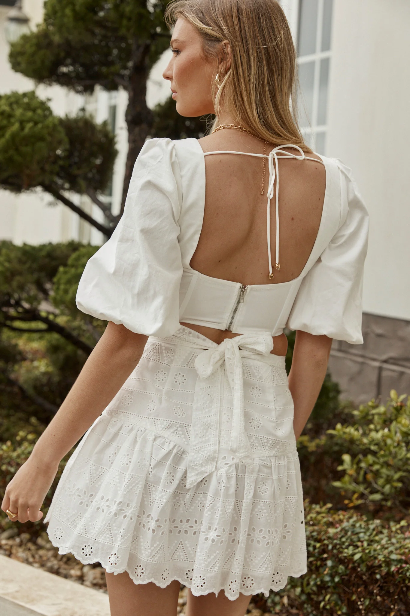 Nia Puff Sleeve Boned Bodice Crop Top White - Image 2
