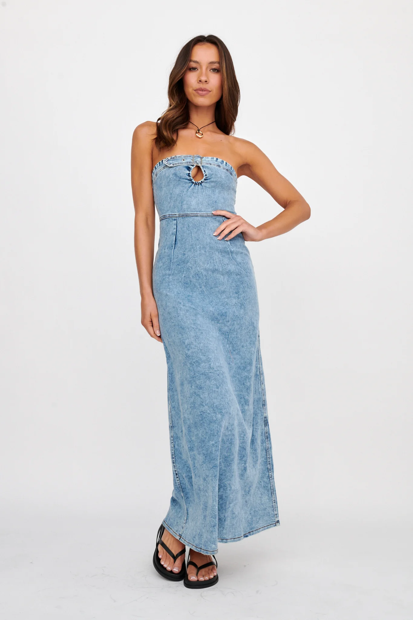 NOAH Strapless Buckle Maxi Dress Denim - Image 2
