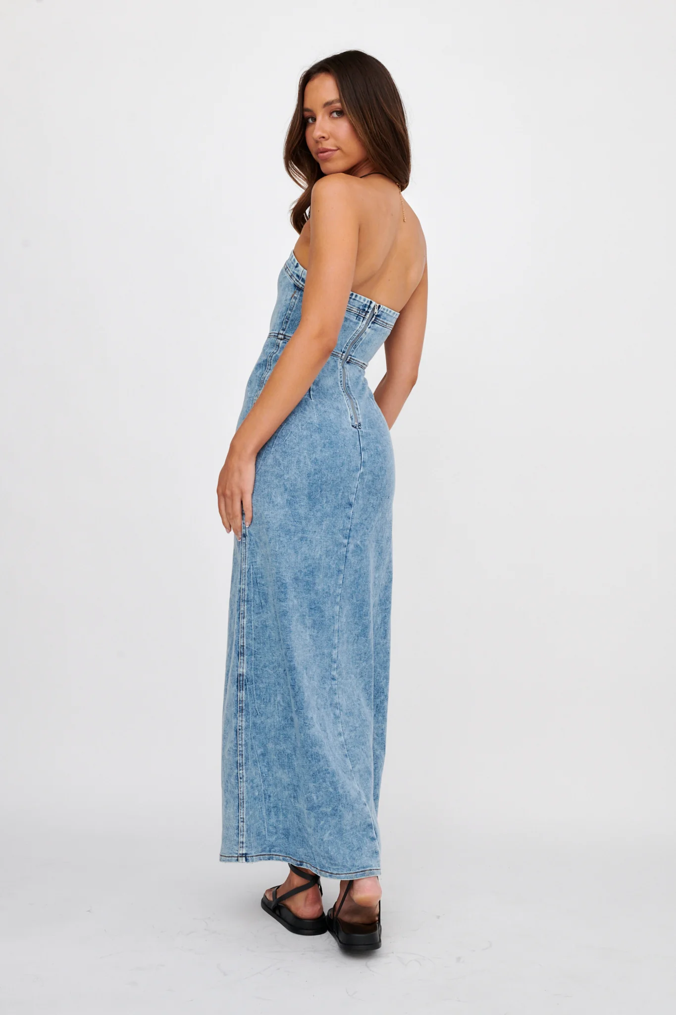 NOAH Strapless Buckle Maxi Dress Denim - Image 3