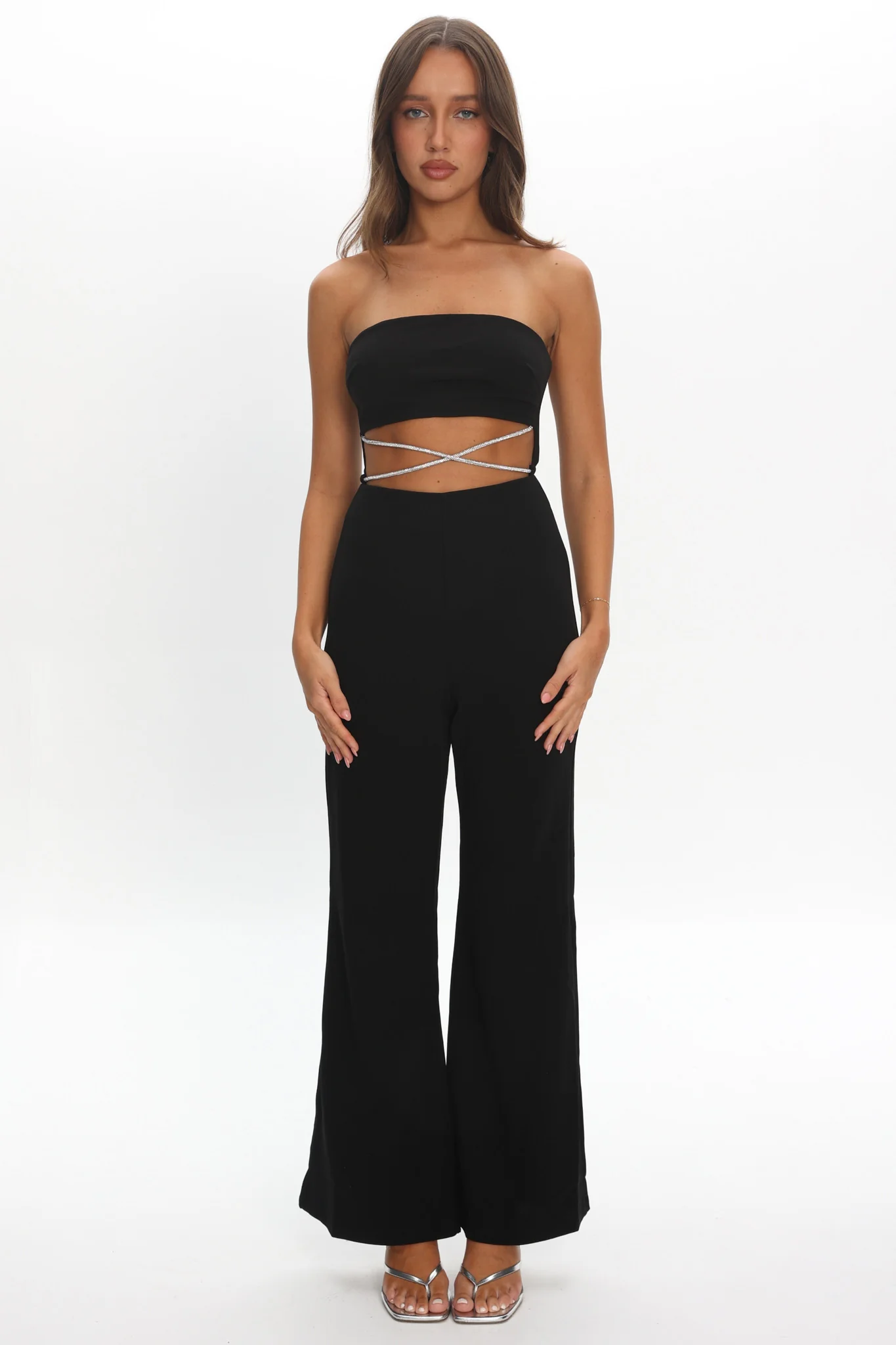 Nohemi Strapless Diamante Jumpsuit Black - Image 5
