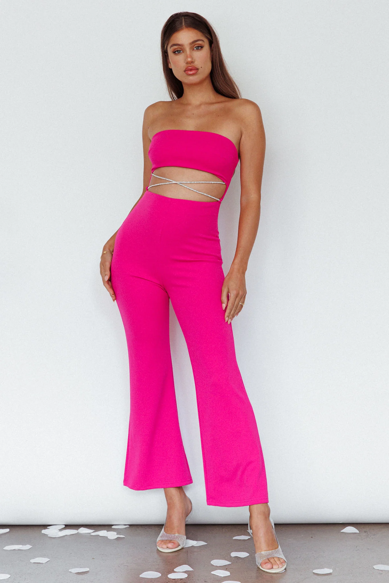 Nohemi Strapless Diamante Jumpsuit Fuchsia - Image 3