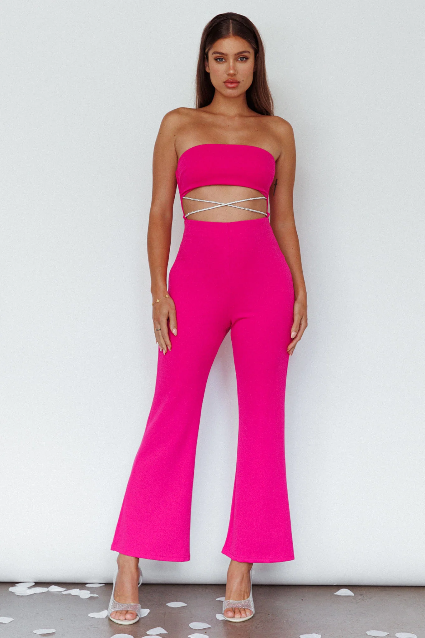Nohemi Strapless Diamante Jumpsuit Fuchsia - Image 7