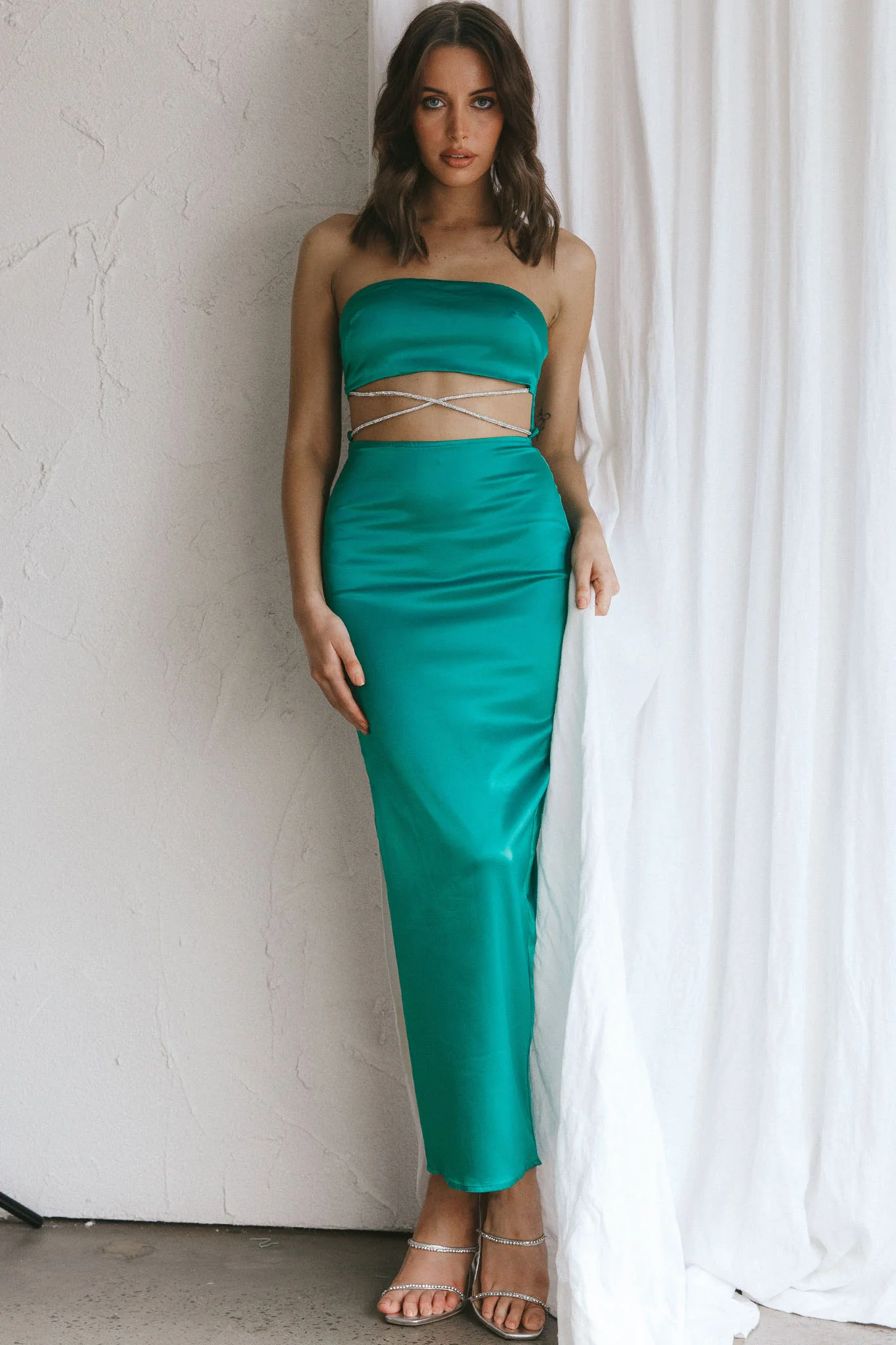 Nohemi Strapless Diamante Maxi Dress Green - Image 7
