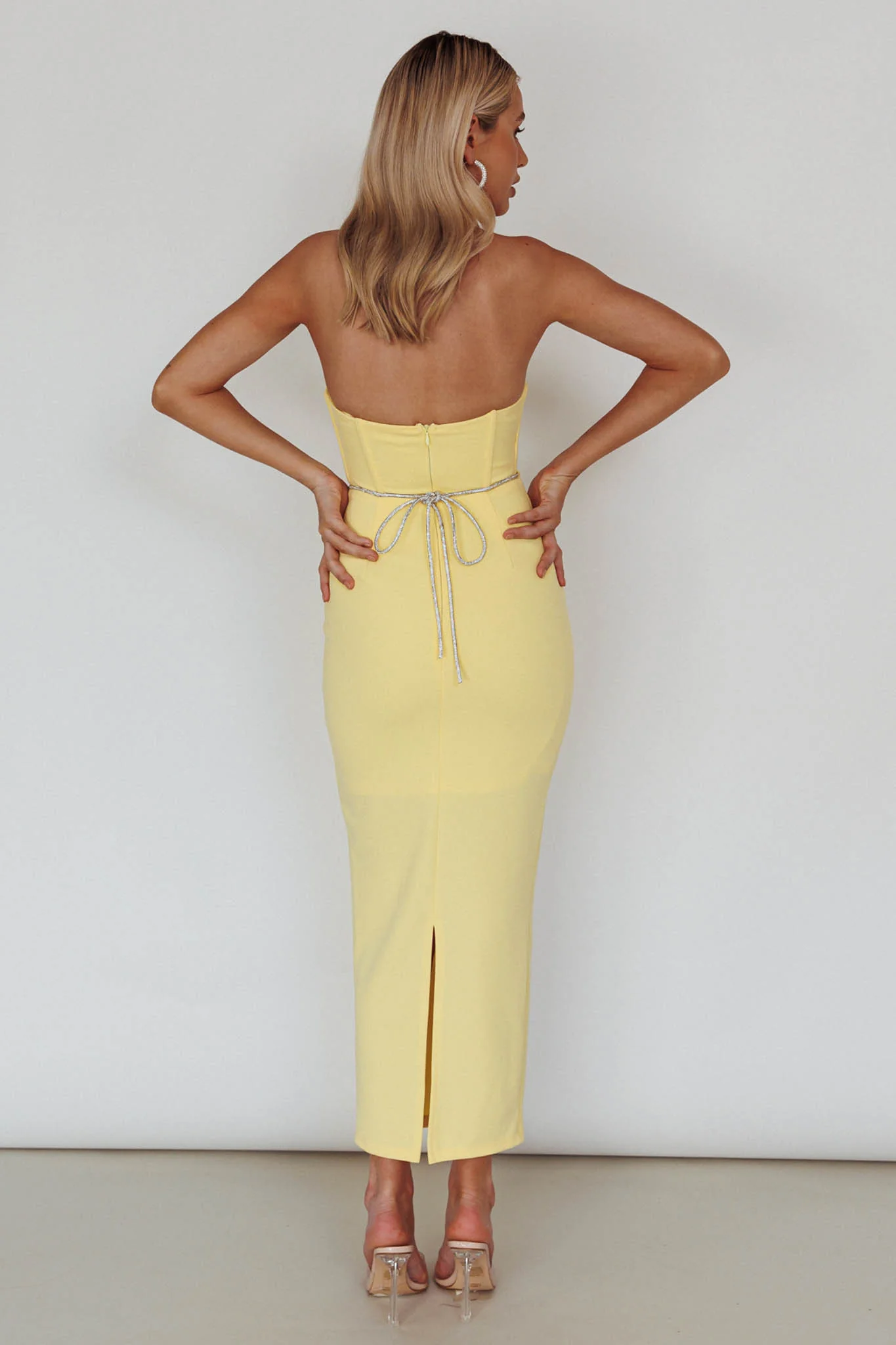 Nohemi Strapless Diamante Midi Dress Yellow - Image 2