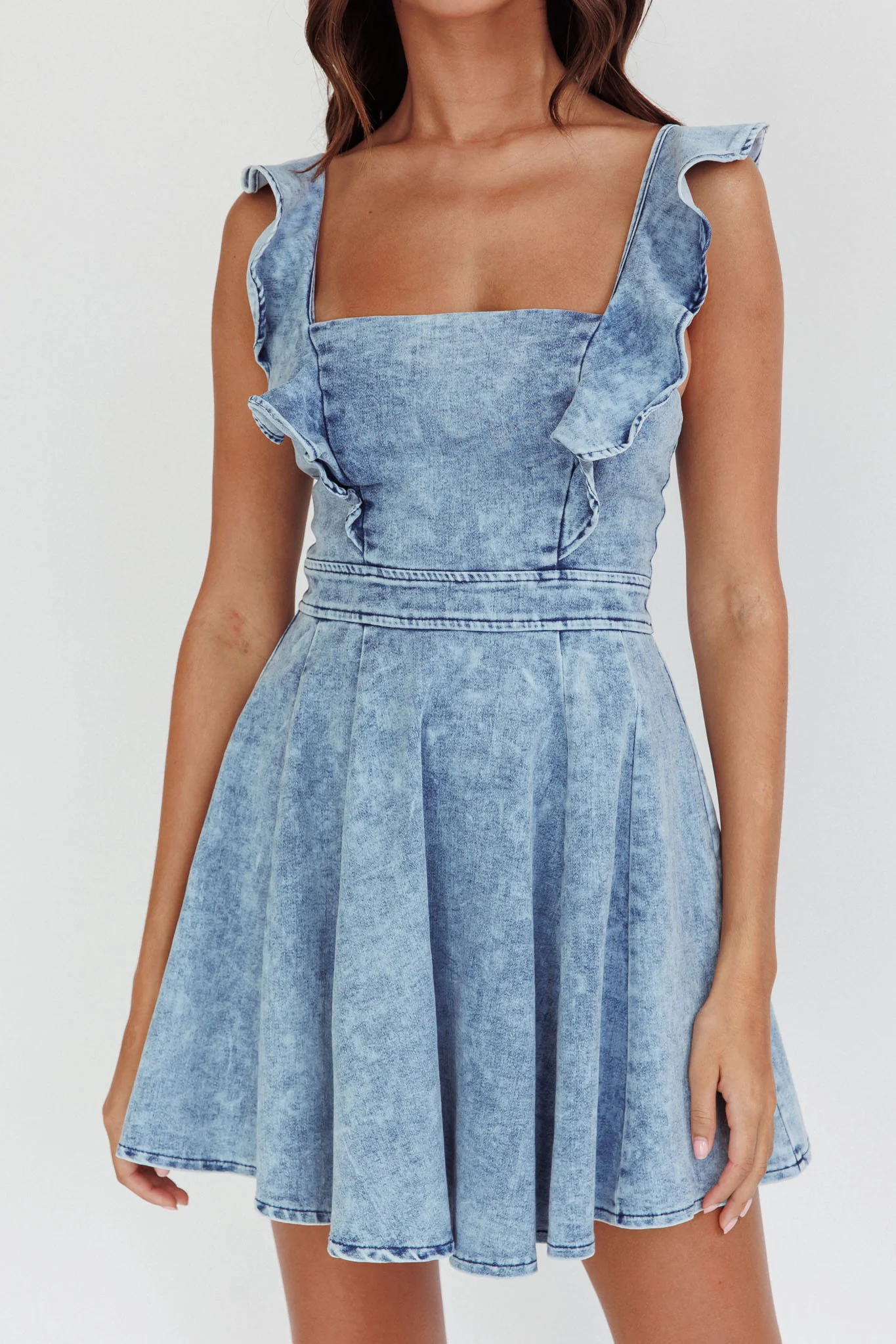 Nola Ruffle Strap Mini Dress Light Denim - Image 5