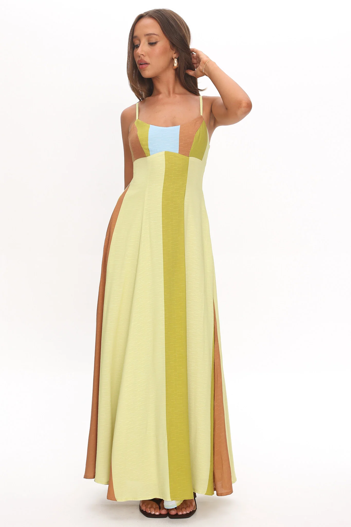 Nolan Princess Seam Maxi Dress Stripe Green - Image 5