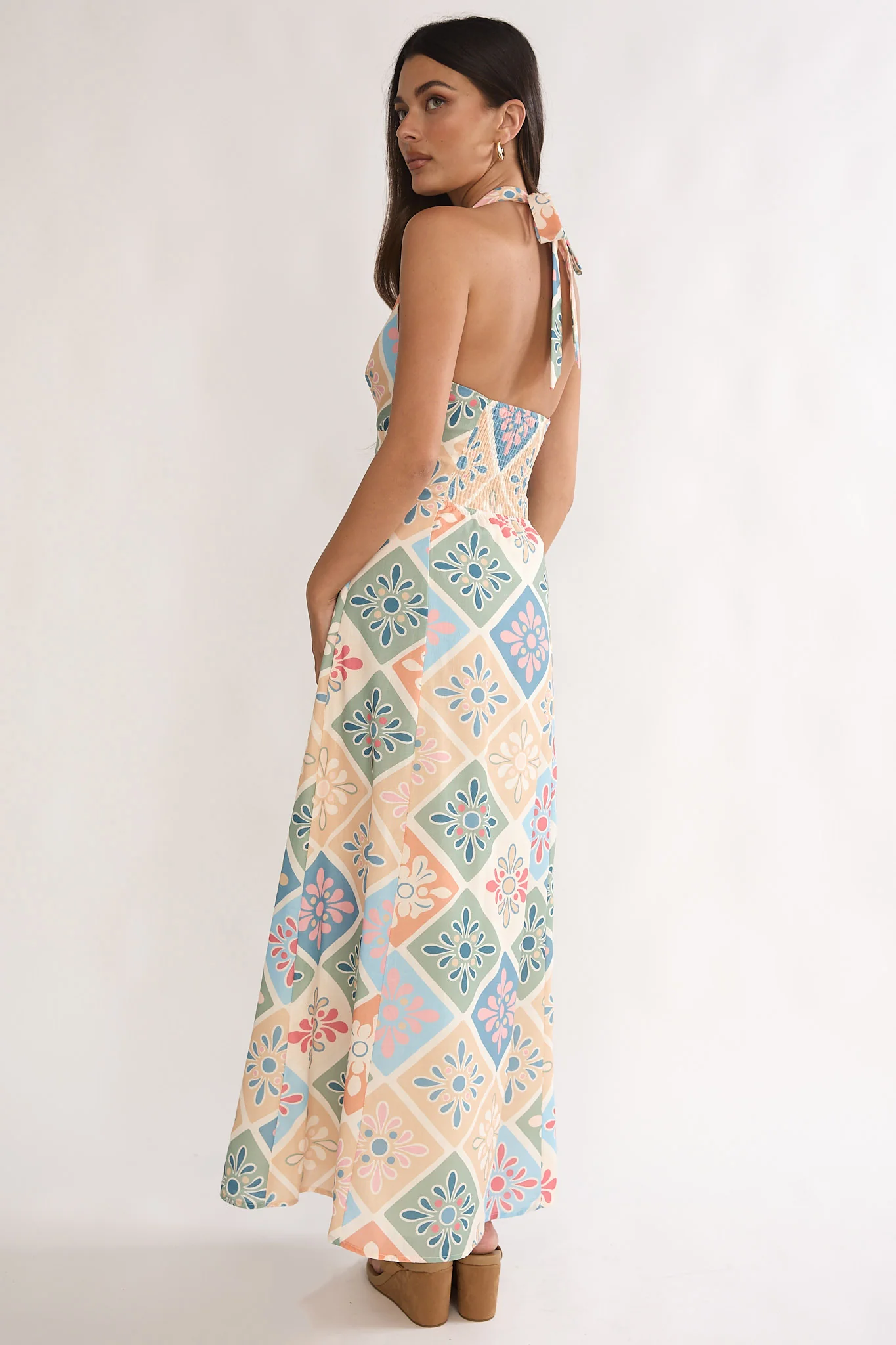 Nolara A-Line Halterneck Maxi Dress Green Multi - Image 2