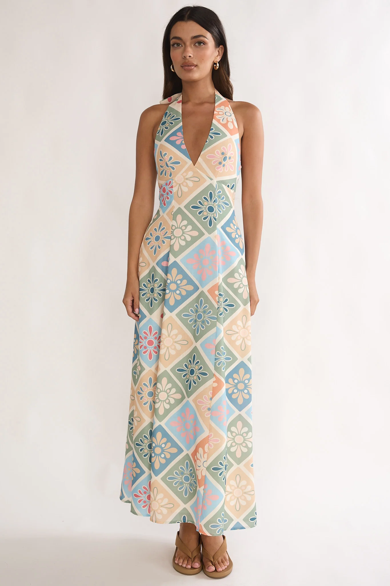 Nolara A-Line Halterneck Maxi Dress Green Multi - Image 5