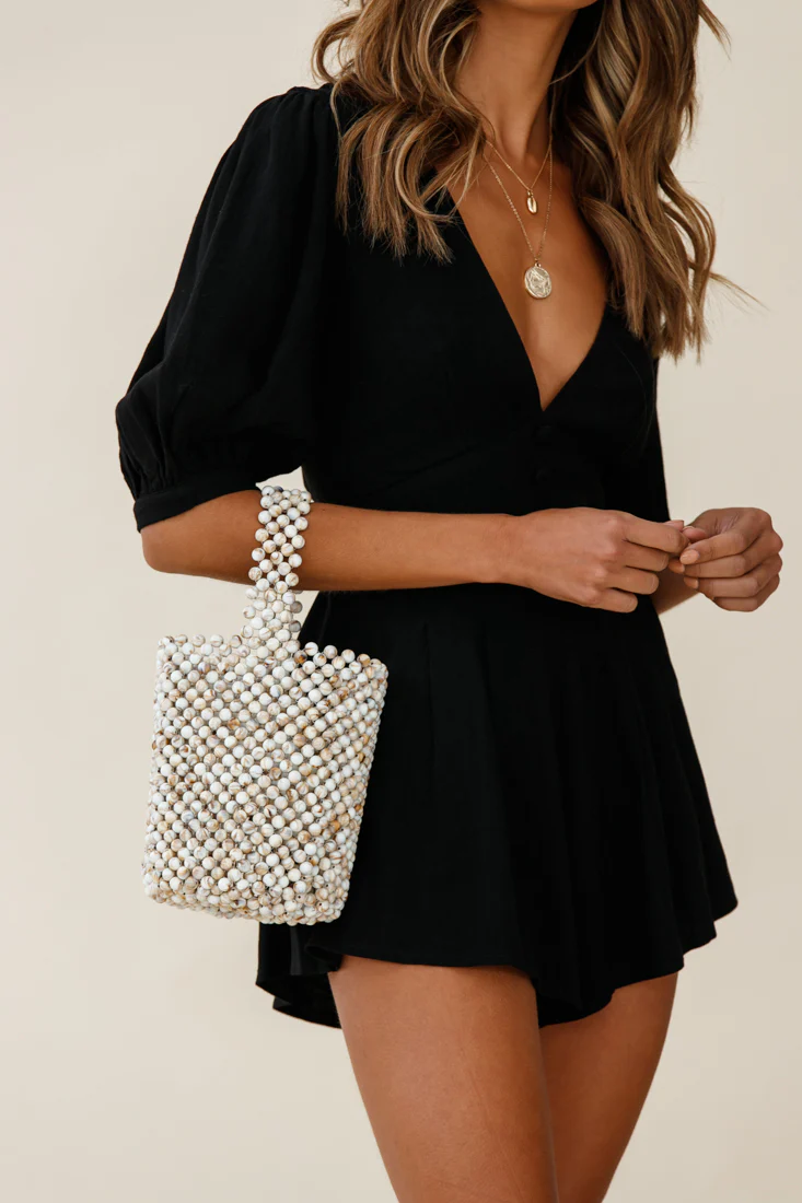 Noosa Beaded Bucket Bag Beige - Image 2