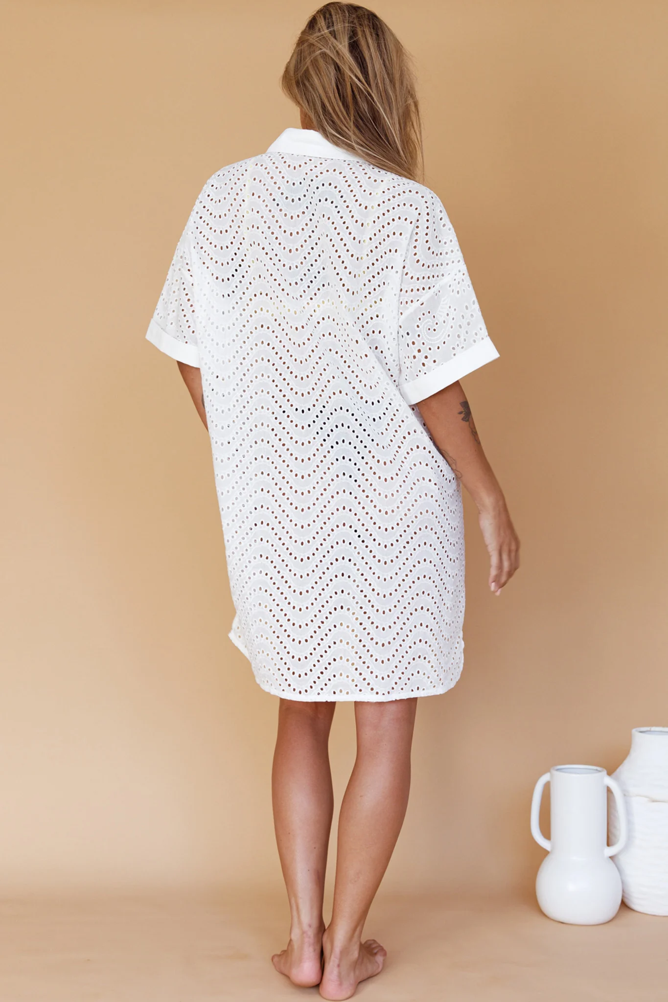 Noosa Eyelet Shirt Dress White - Image 8