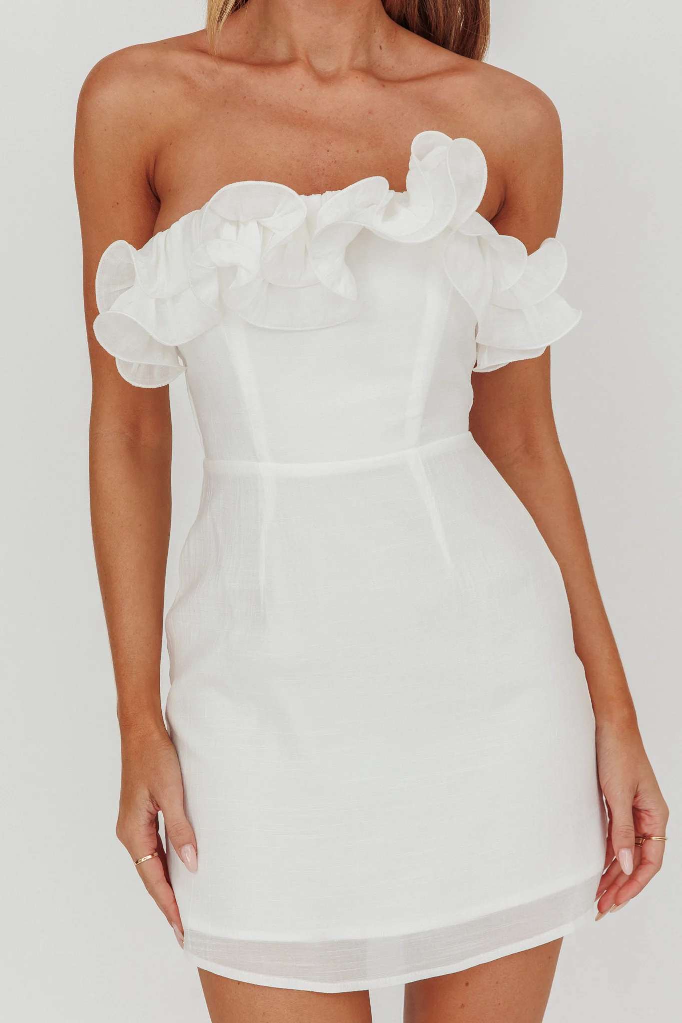 Norah Strapless Mini Dress White - Image 3