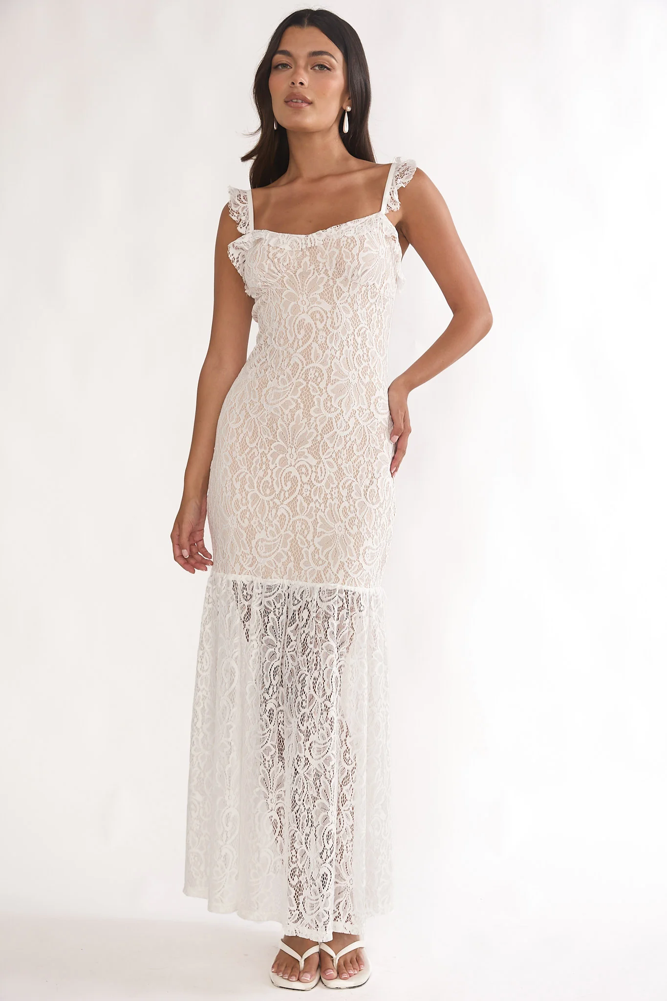Noraya Lace Overlay Maxi Dress White - Image 4