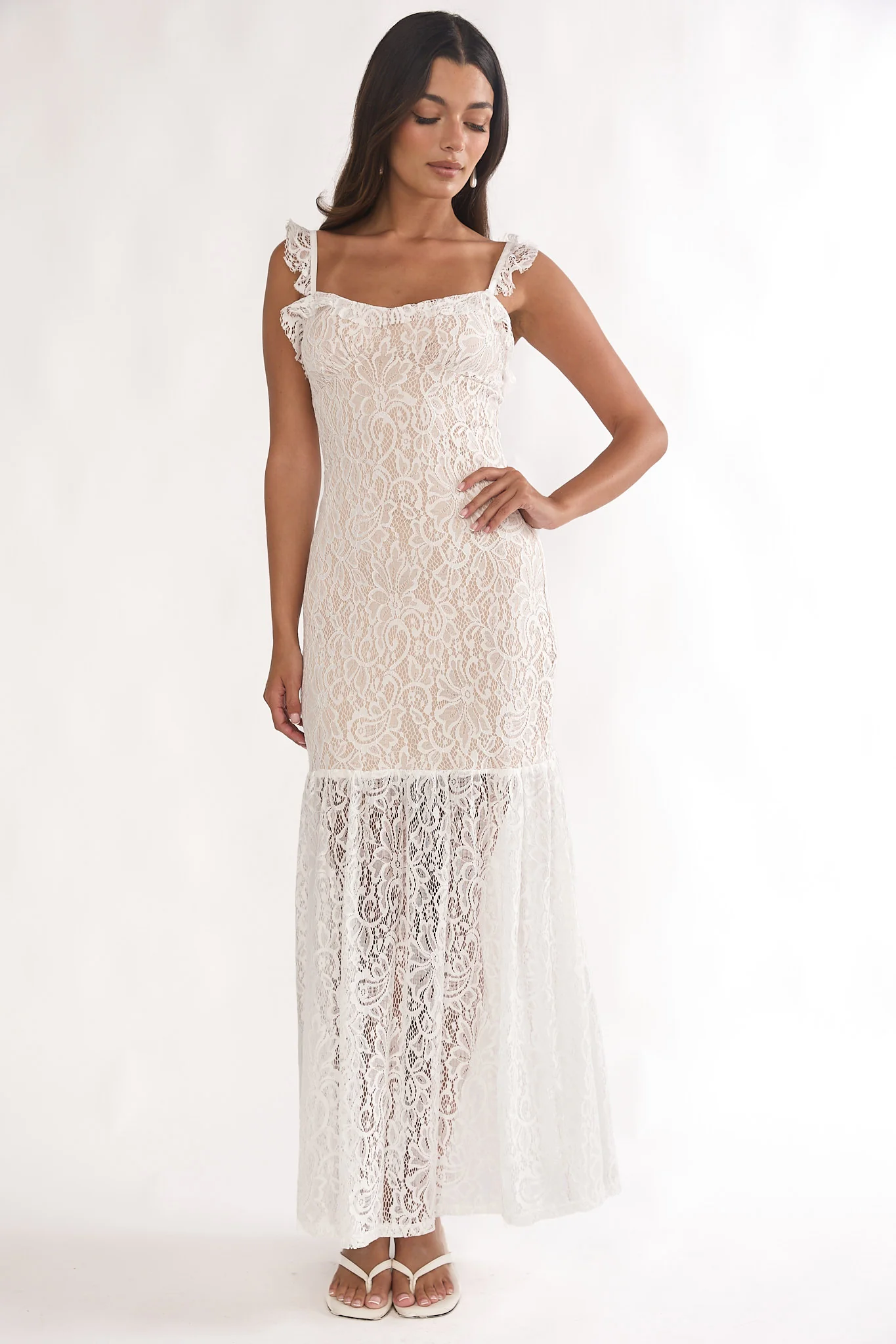 Noraya Lace Overlay Maxi Dress White - Image 5