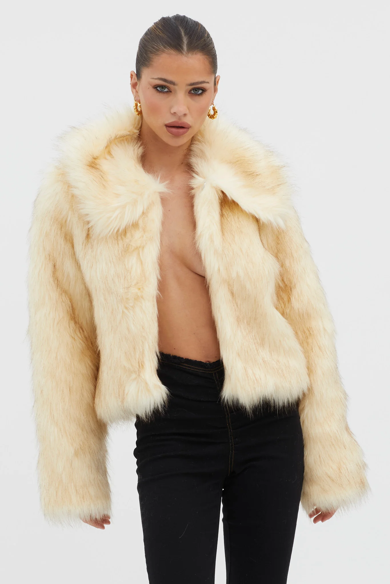Nordic Faux Fur Collared Jacket Cream - Image 6