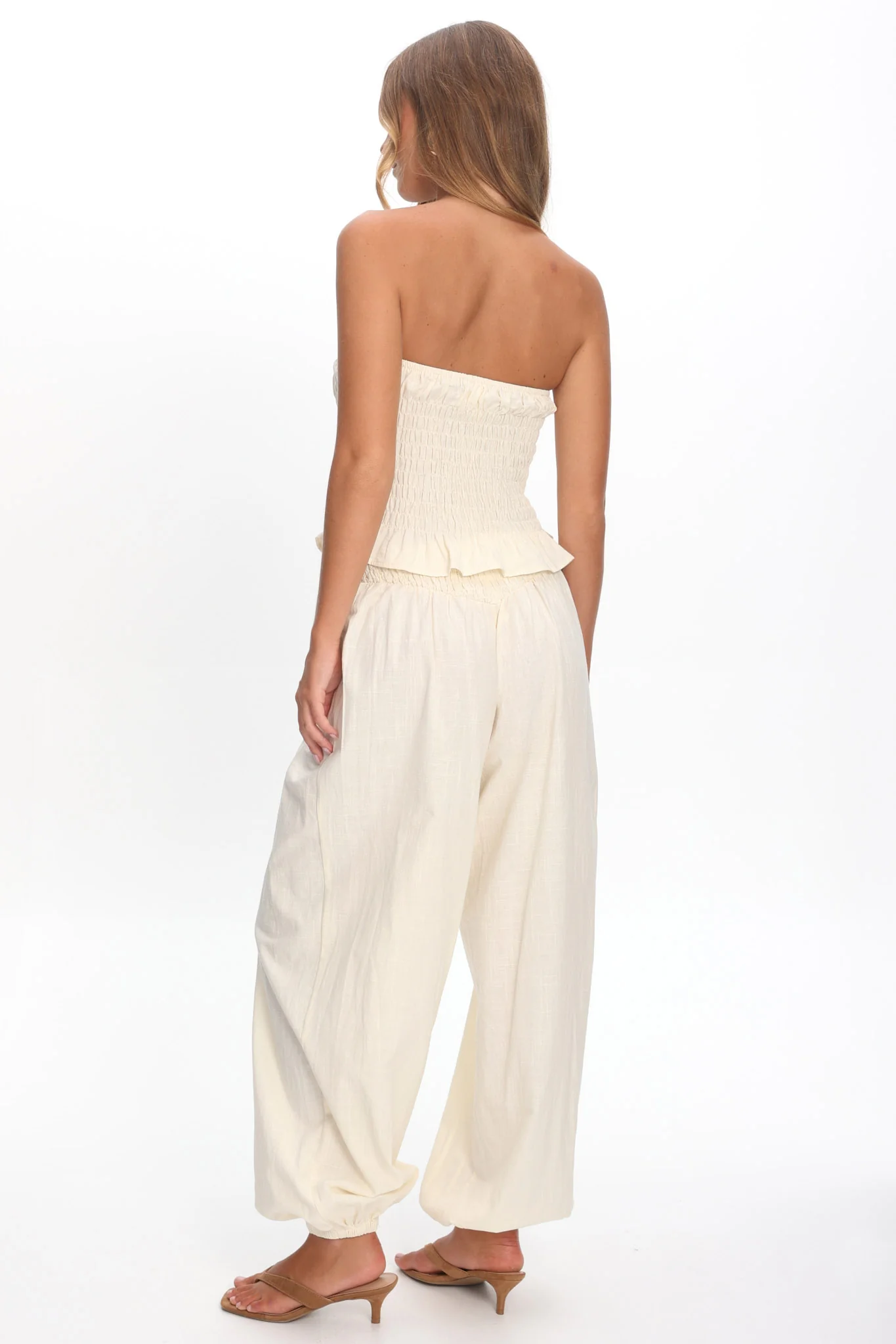 Norina Shirred Waist Pants Cream - Image 3