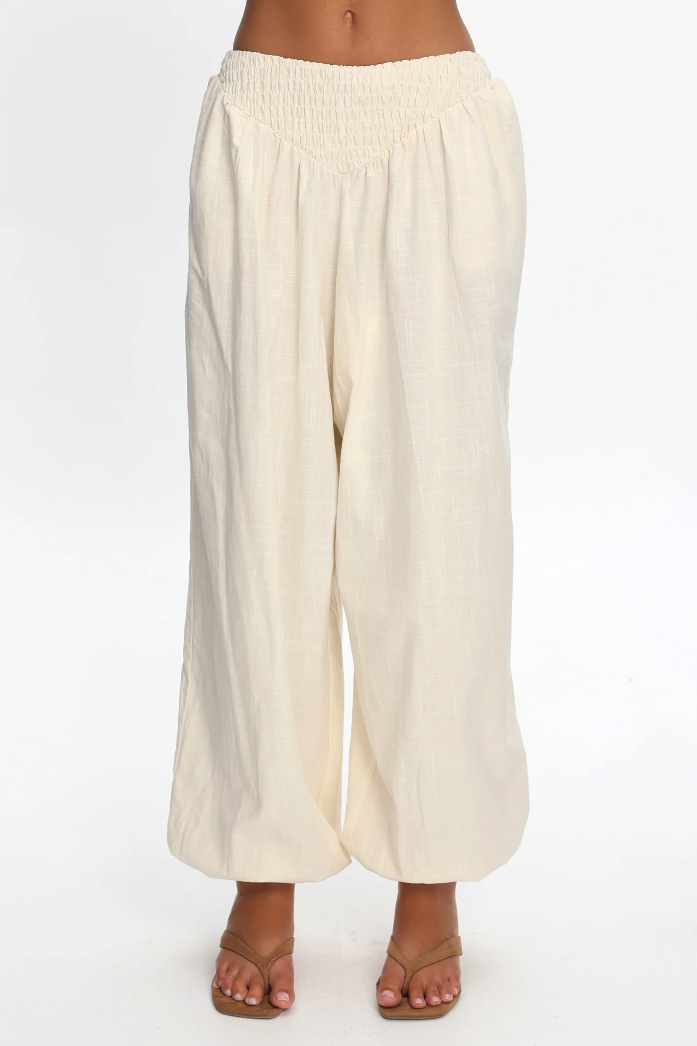 Norina Shirred Waist Pants Cream - Image 4