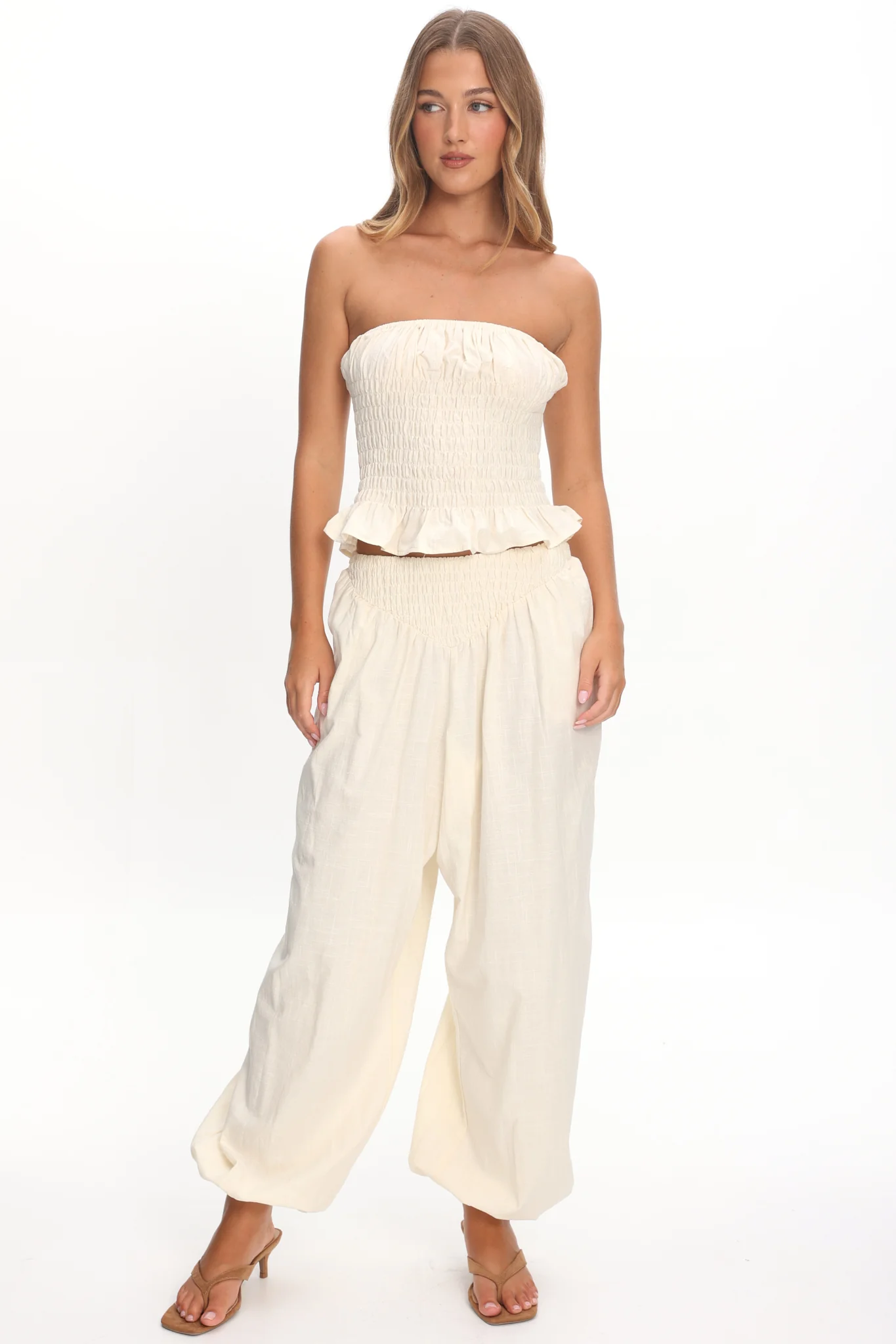 Norina Shirred Waist Pants Cream - Image 5