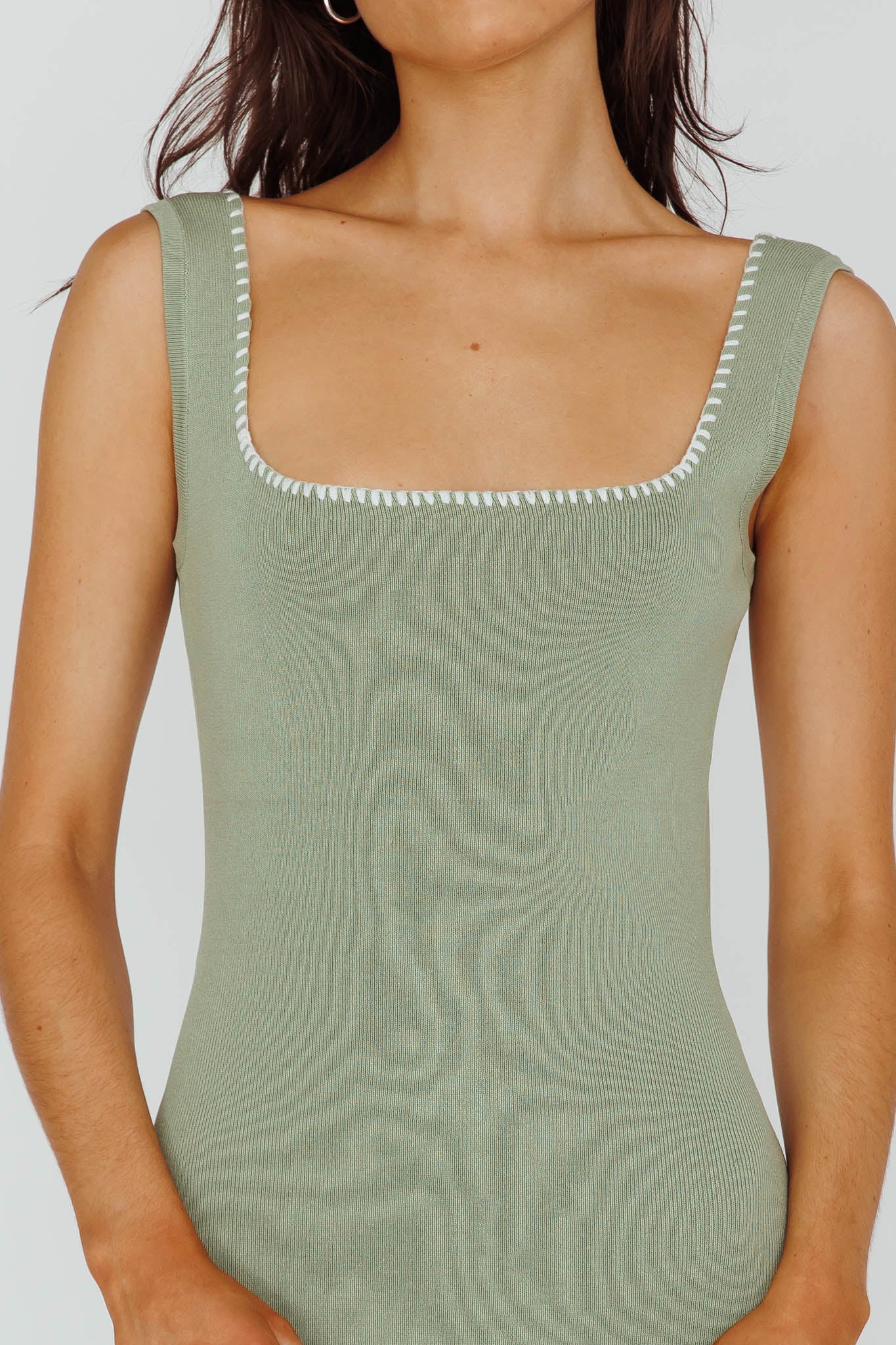 North Shore Blanket Stitch Knit Maxi Dress Sage - Image 4