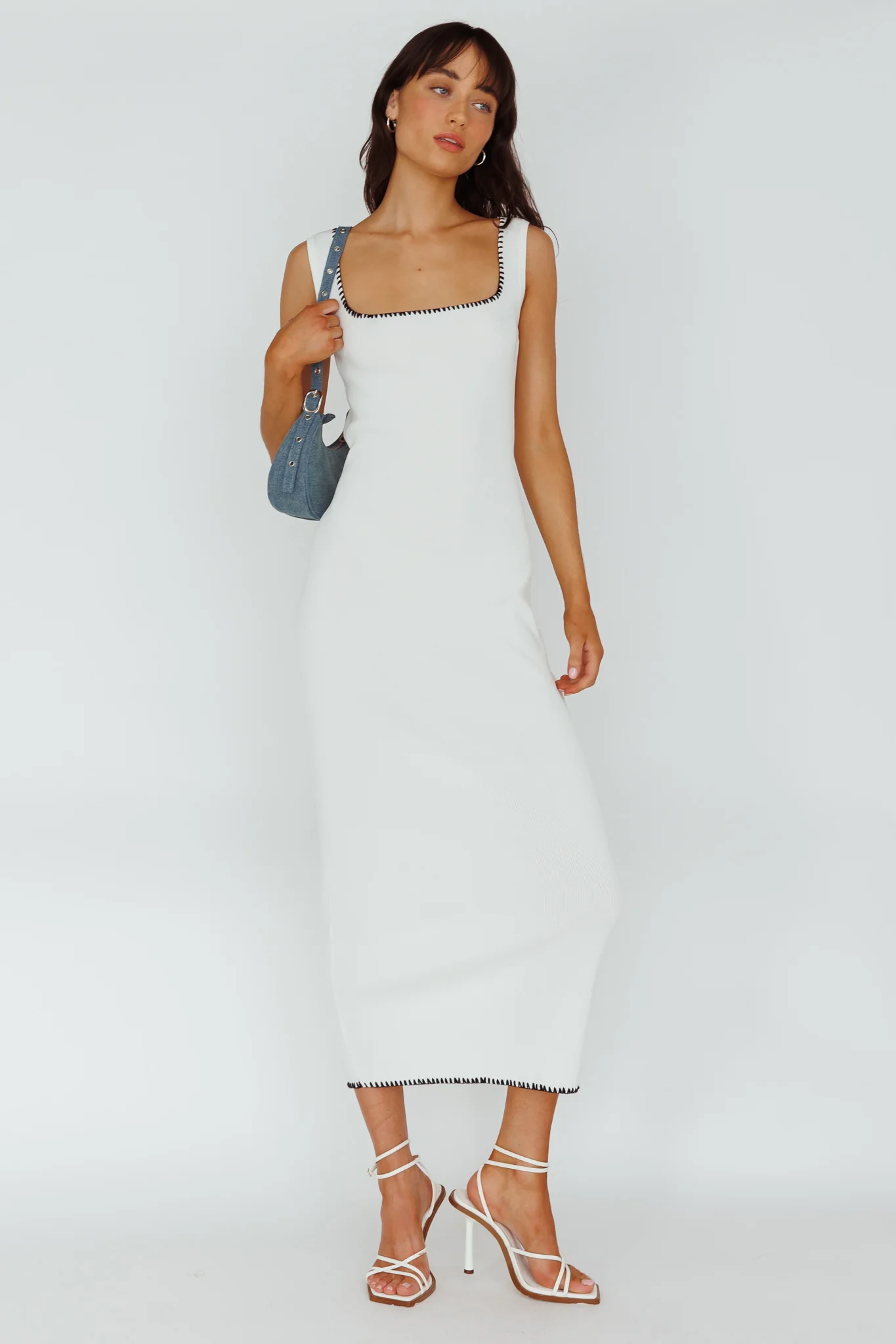 North Shore Blanket Stitch Knit Maxi Dress White - Image 3