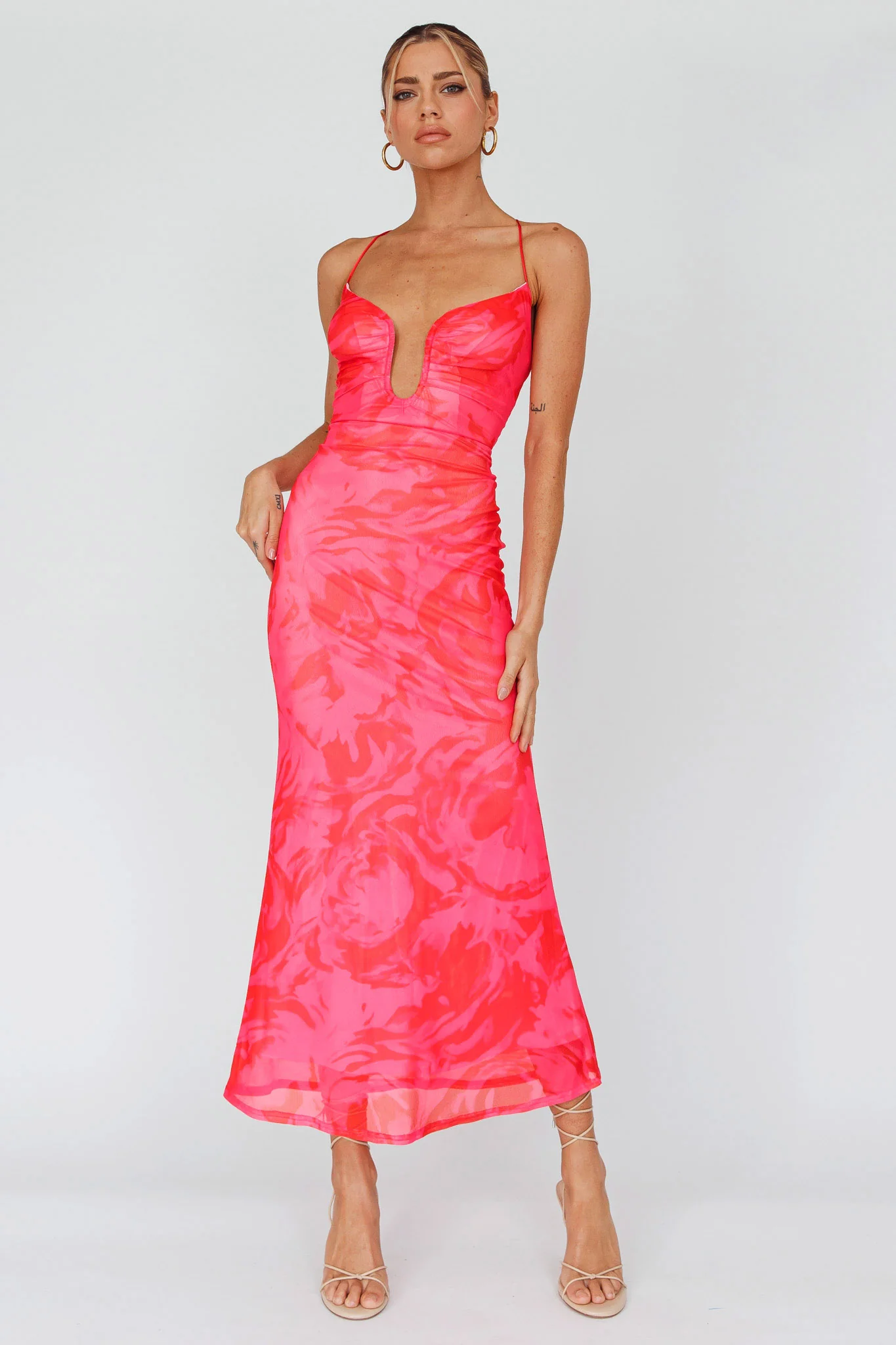 Nouveau U-Neckline Midi Dress Marbled Pink - Image 3