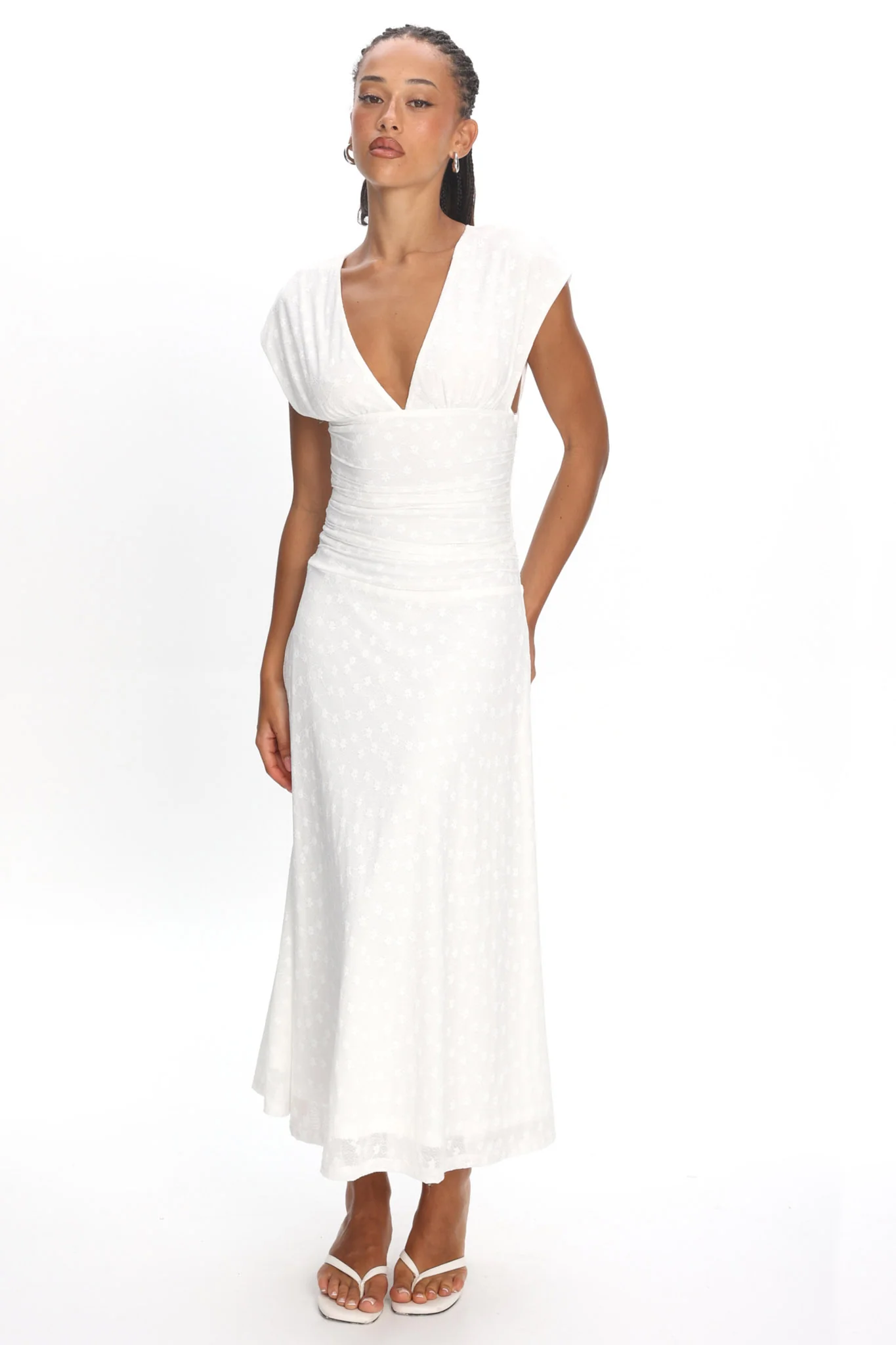 Novia Ruched Bodice Maxi Dress Embroidered Off White - Image 4