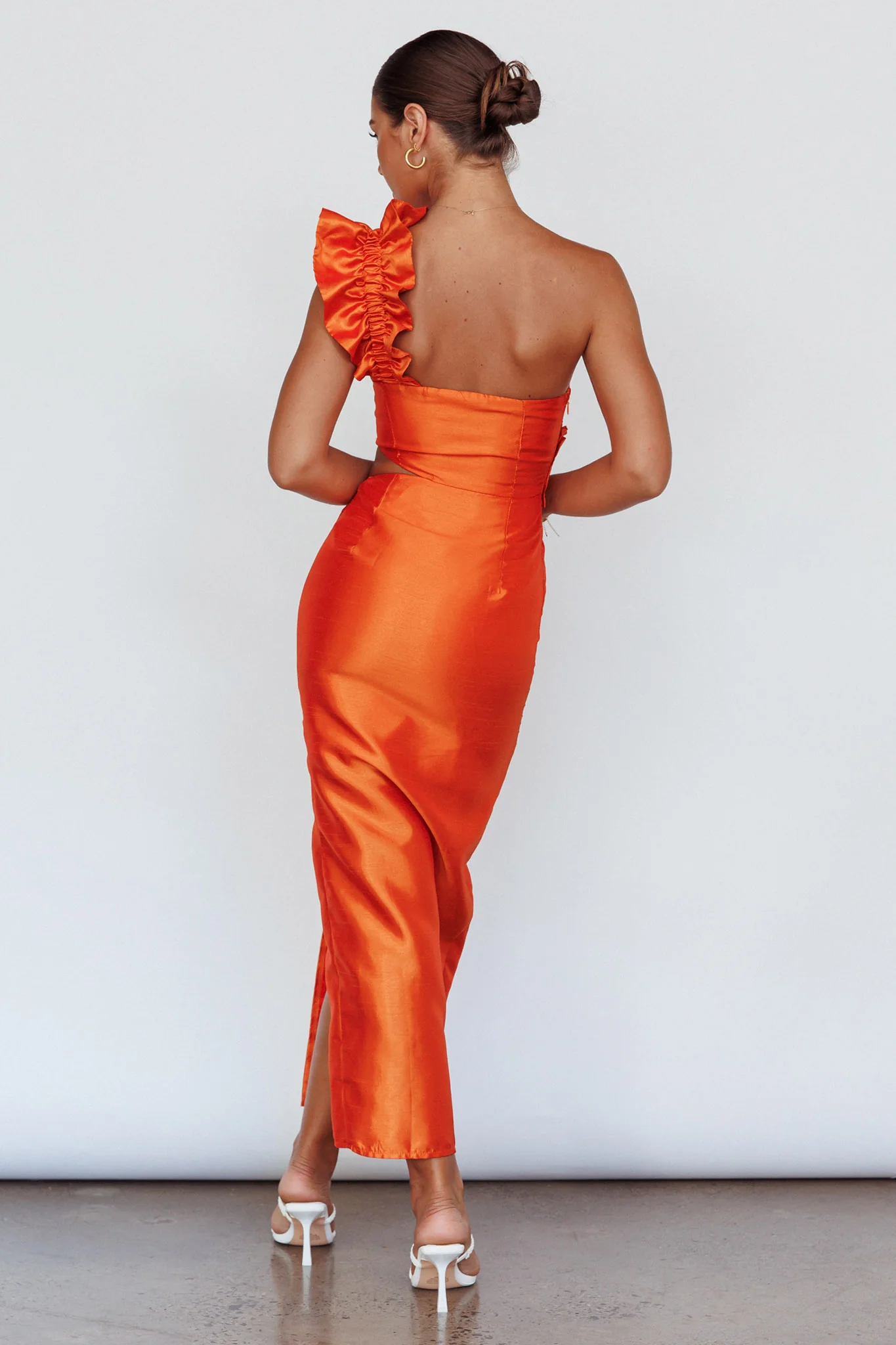 NY Moment Wide Ruffle Shoulder Dress Orange - Image 2