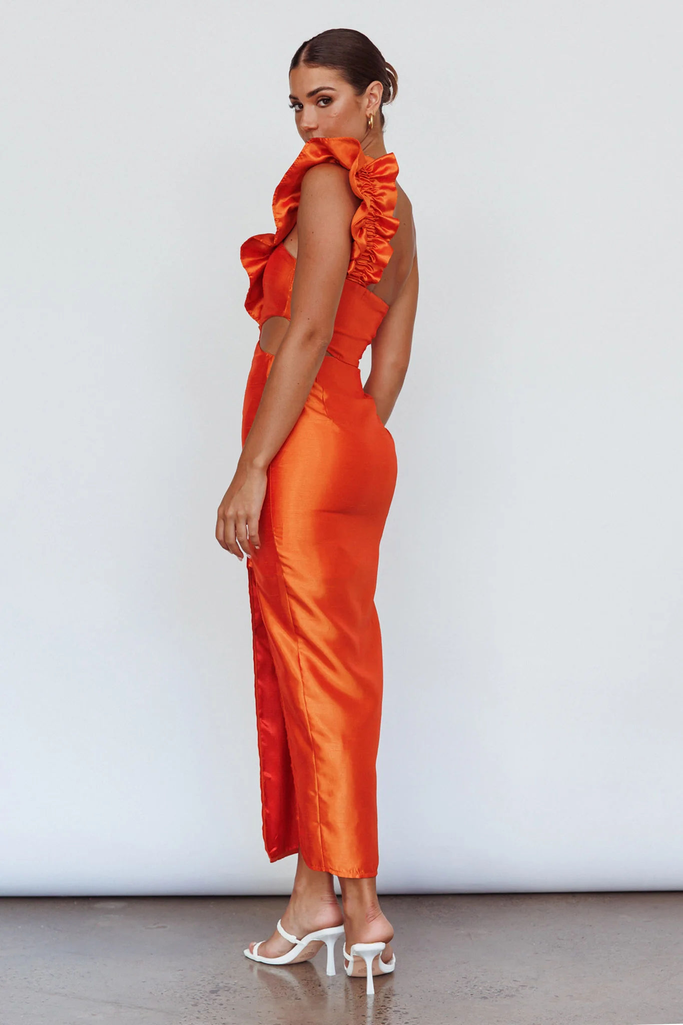 NY Moment Wide Ruffle Shoulder Dress Orange - Image 7