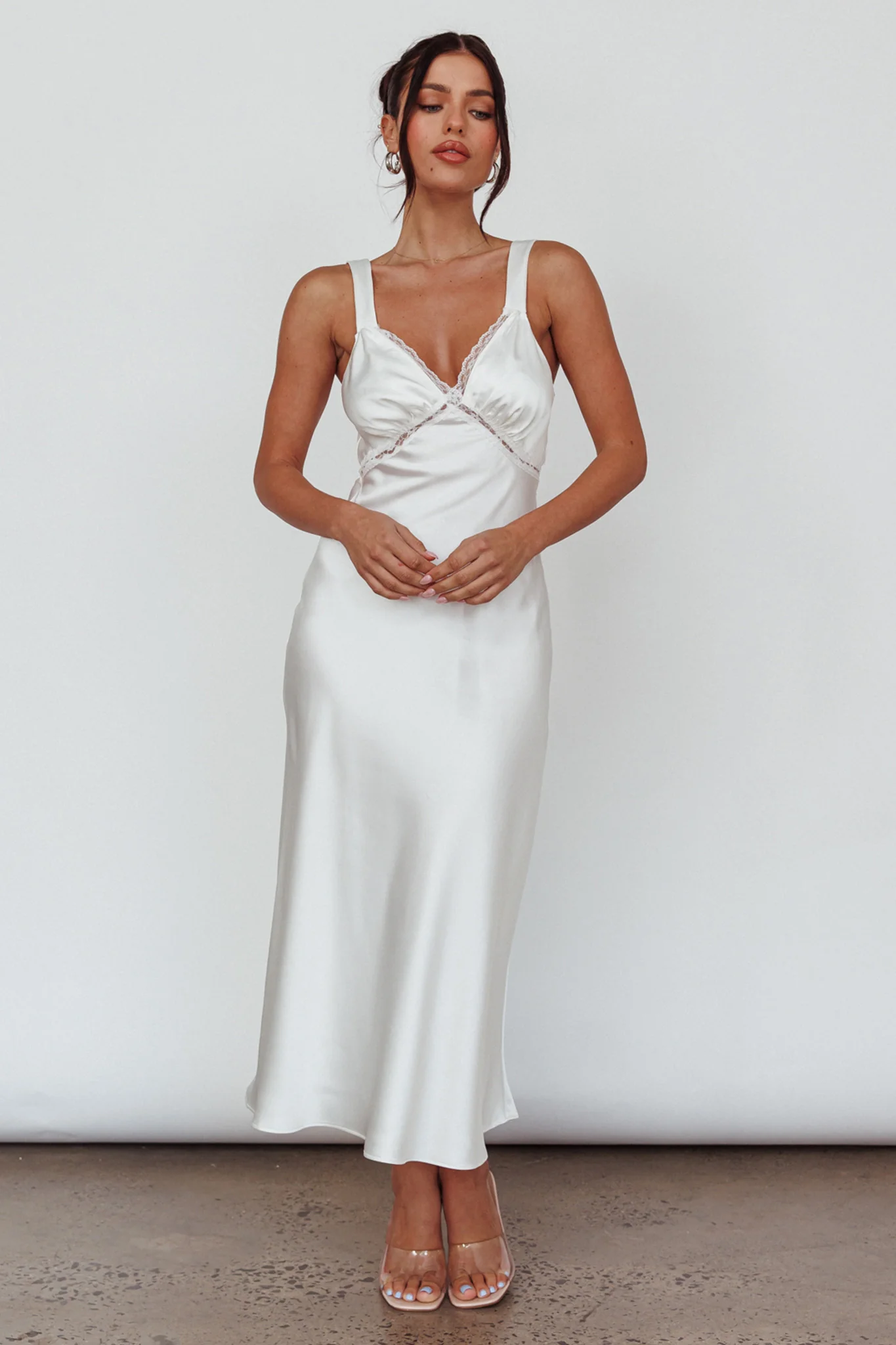 Nyah Lace Trim Midi Dress Off White - Image 2