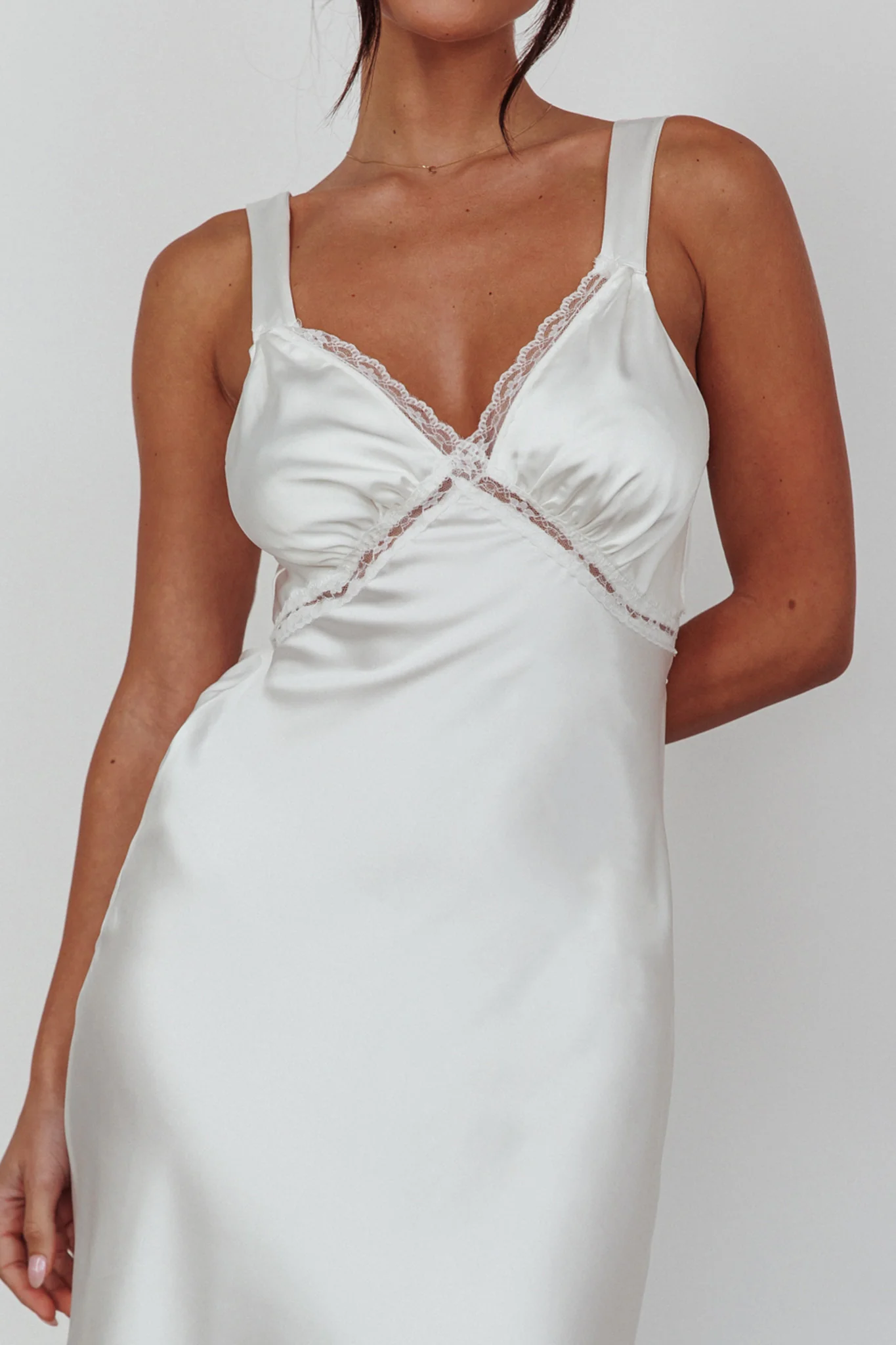 Nyah Lace Trim Midi Dress Off White - Image 4