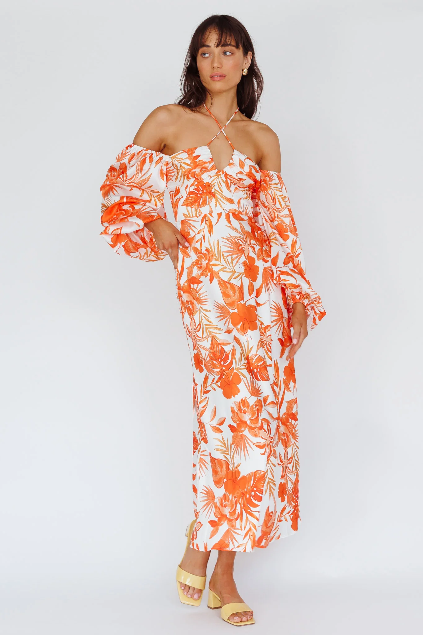 Nyree Long Sleeve Maxi Dress Tropical Orange - Image 3