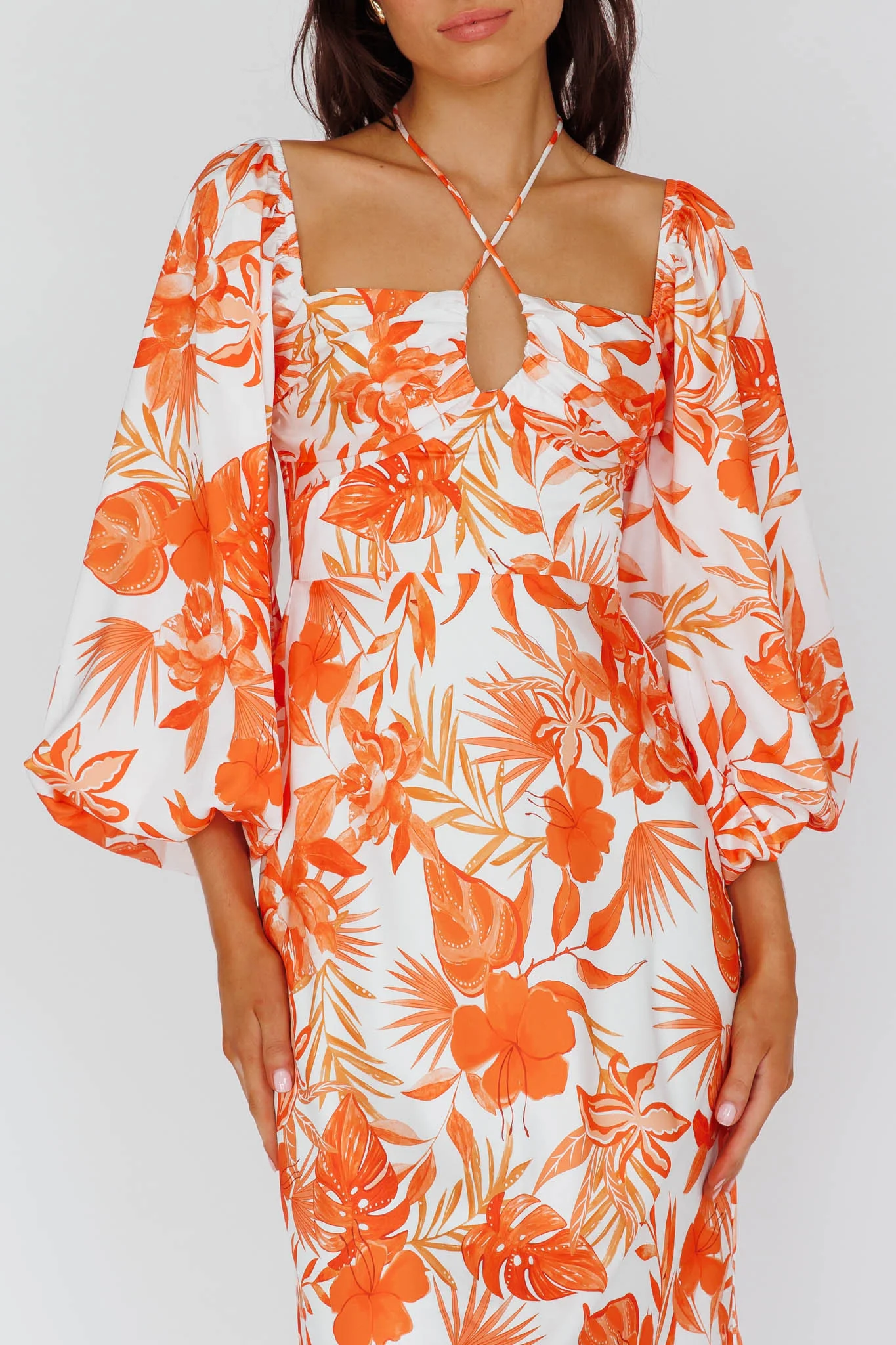Nyree Long Sleeve Maxi Dress Tropical Orange - Image 4