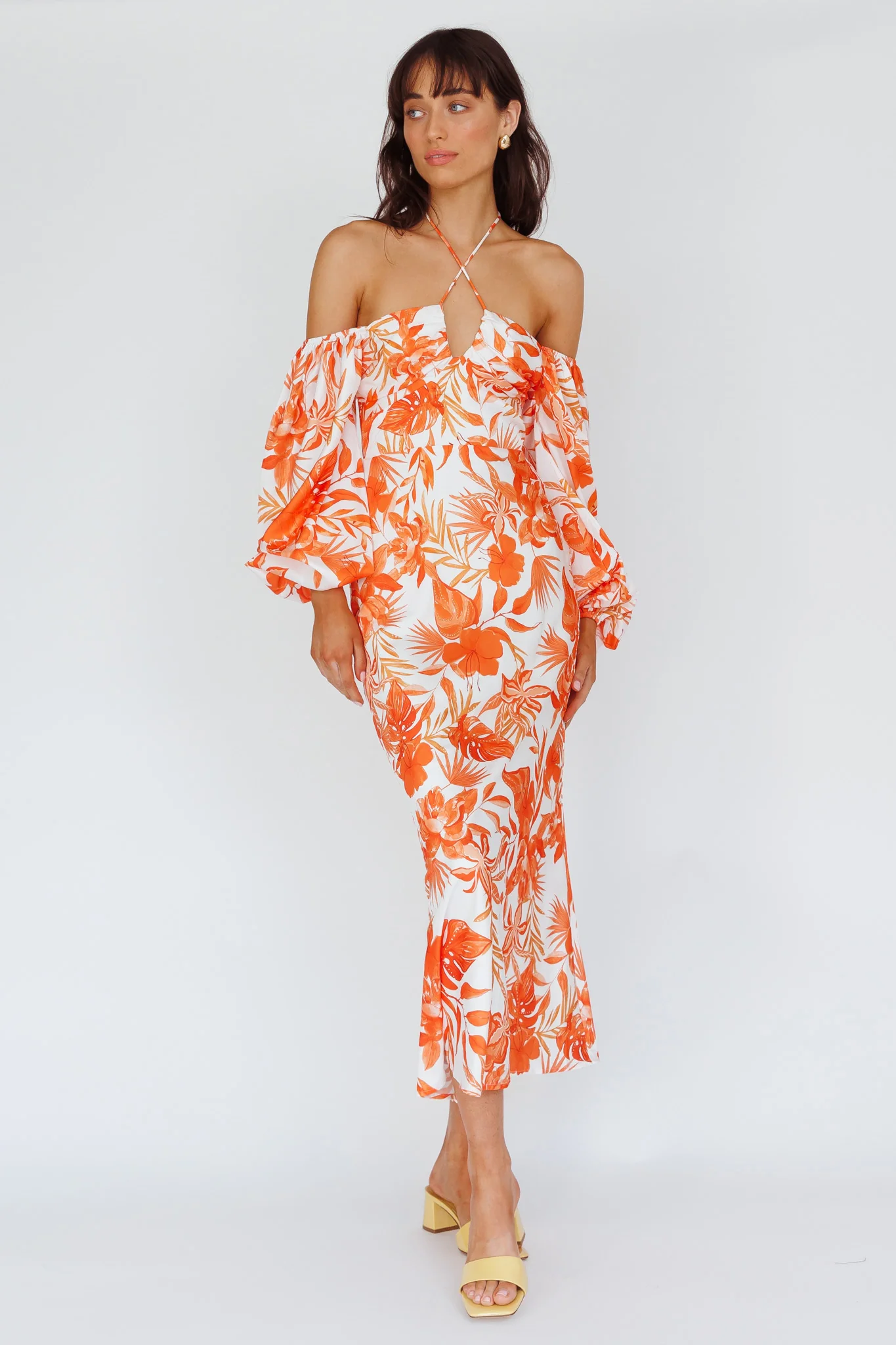 Nyree Long Sleeve Maxi Dress Tropical Orange - Image 5