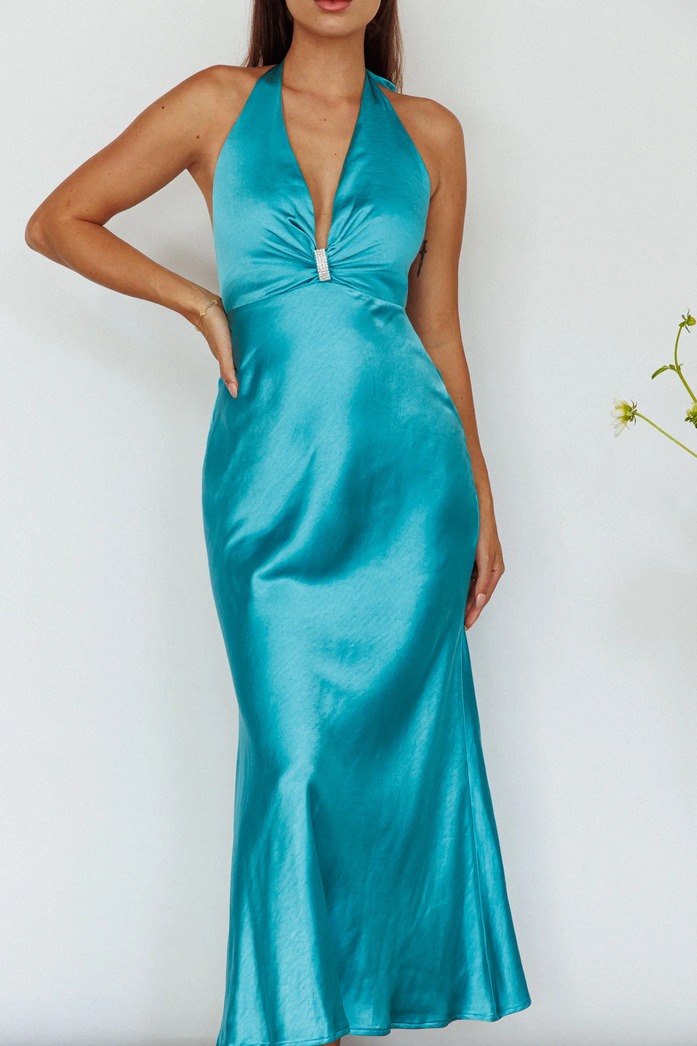 Oasis Diamante Halterneck Maxi Dress Turquoise - Image 4