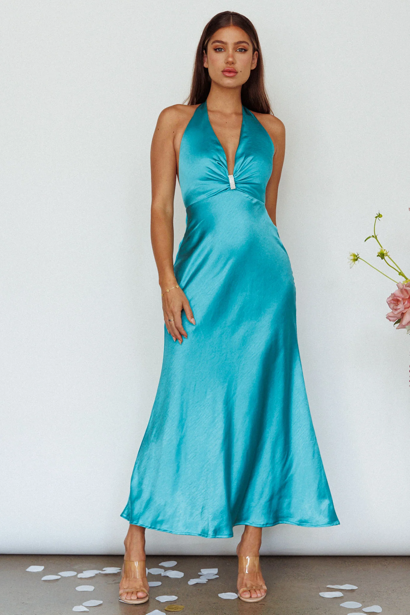 Oasis Diamante Halterneck Maxi Dress Turquoise - Image 6