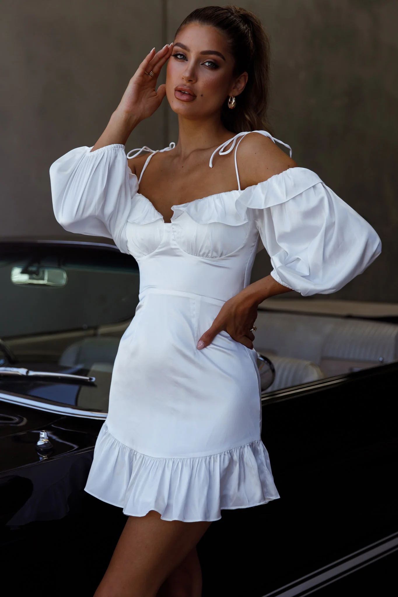 Ode To Love Sweetheart Neckline Balloon Sleeve Dress White - Image 3