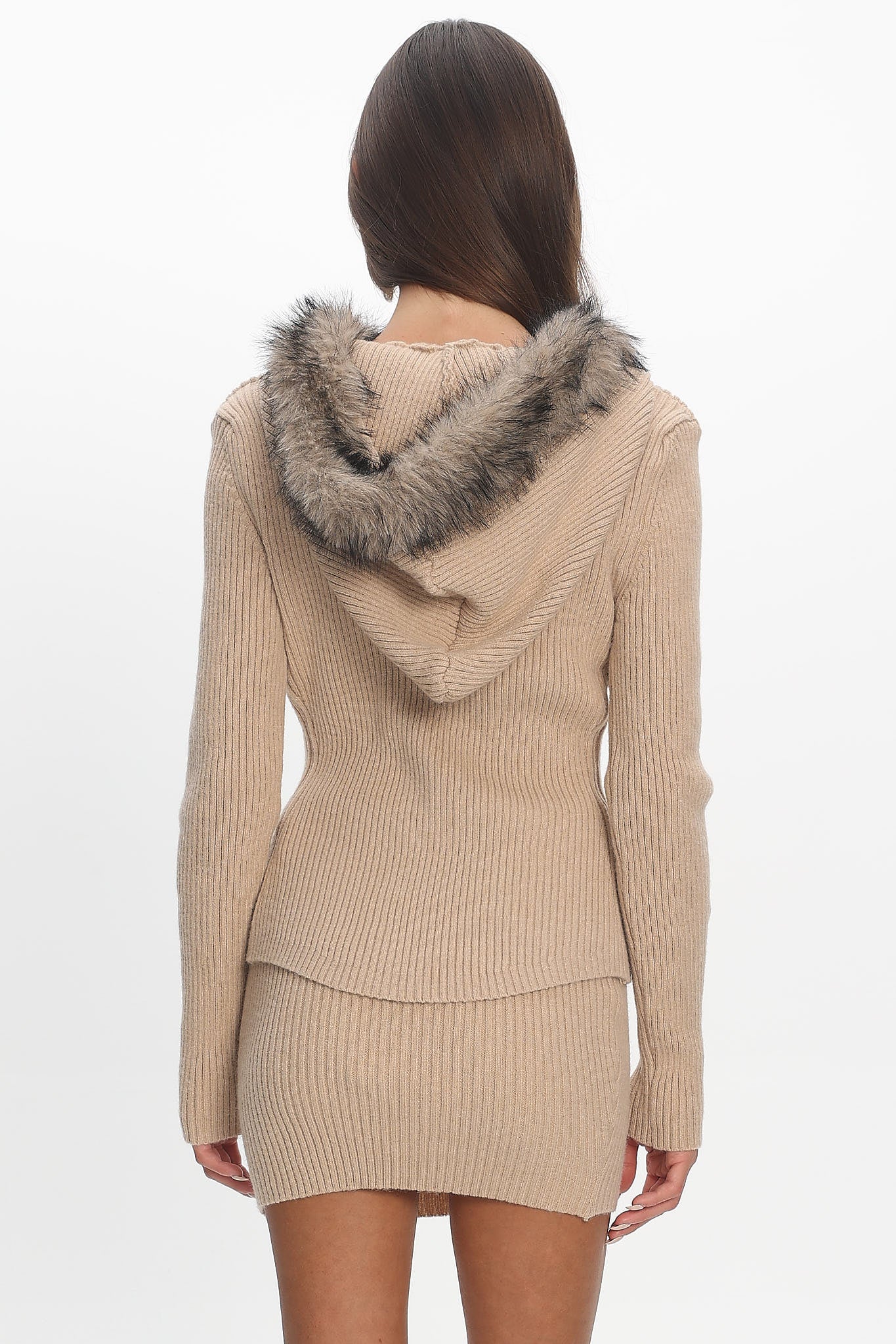 Odetta Fur Collar Knit Top Sand - Image 3