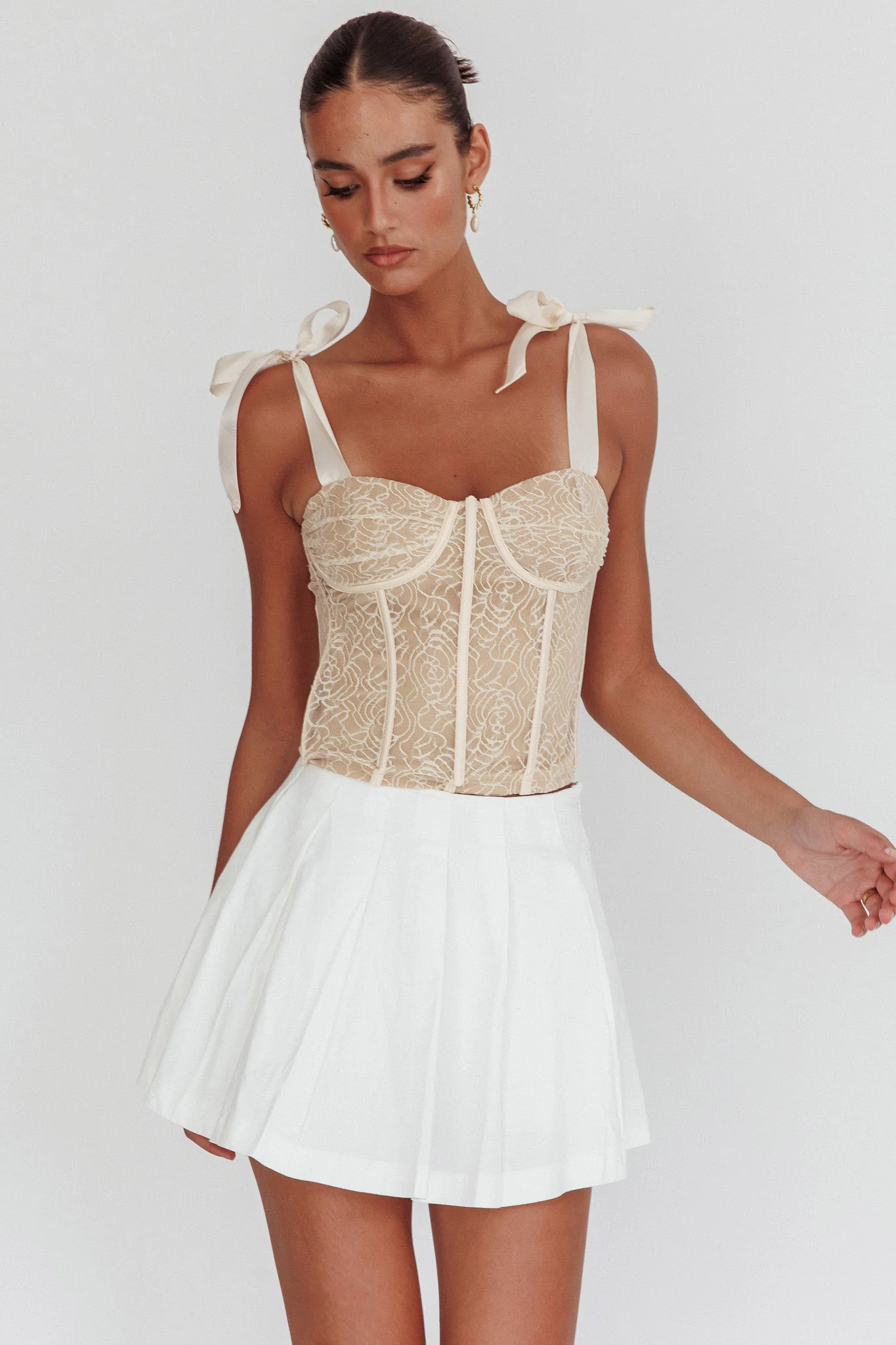 Odila Bow Shoulder Corset Top Champagne - Image 6