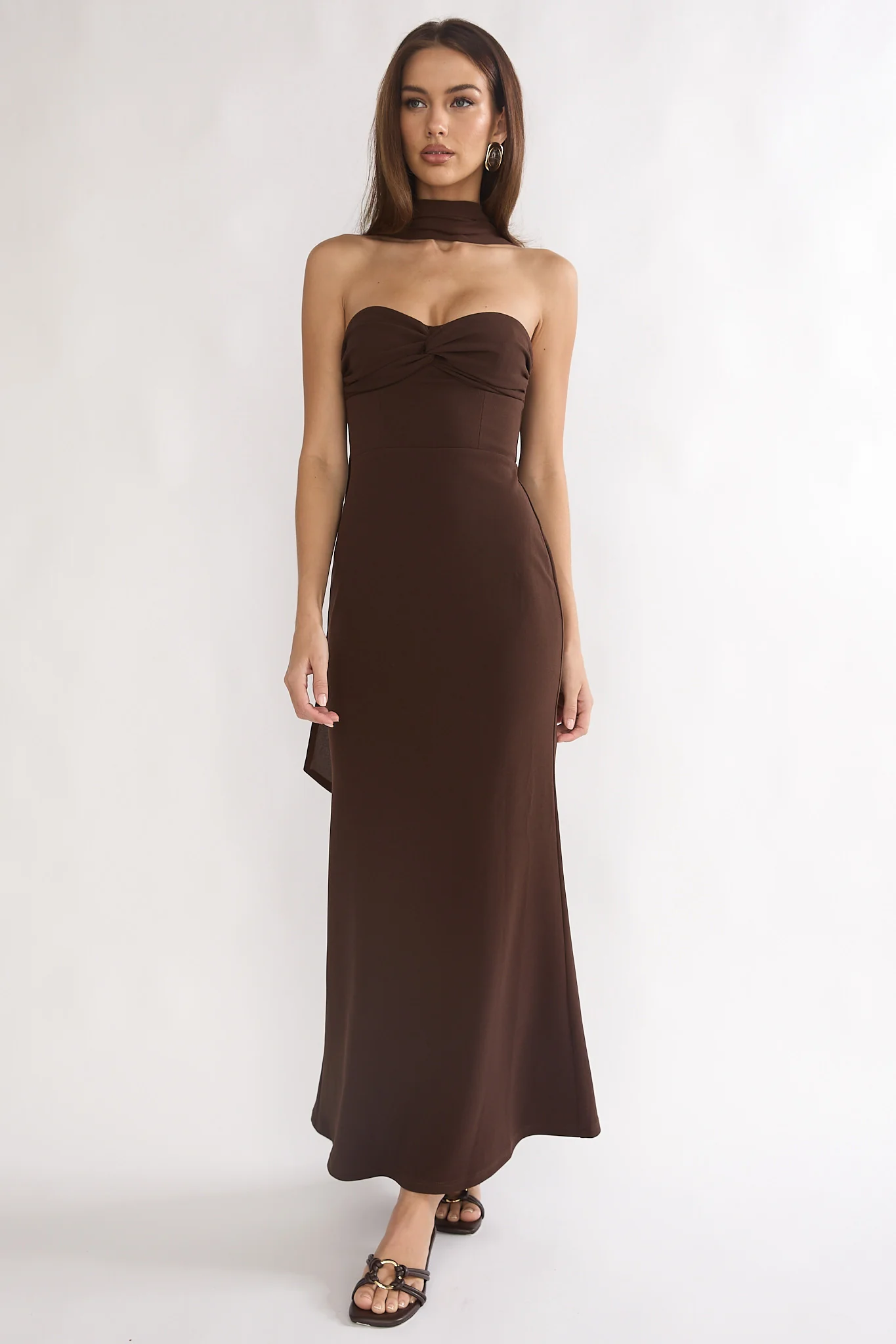 Of The Night Twist Bust Maxi Dress Chocolate - Image 2