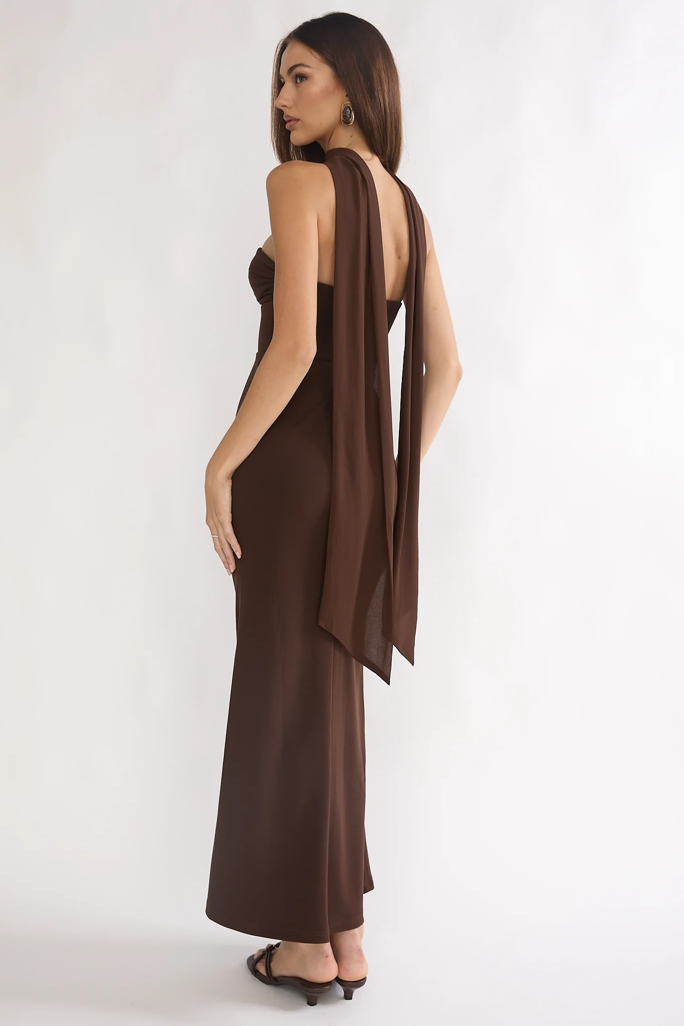 Of The Night Twist Bust Maxi Dress Chocolate - Image 3