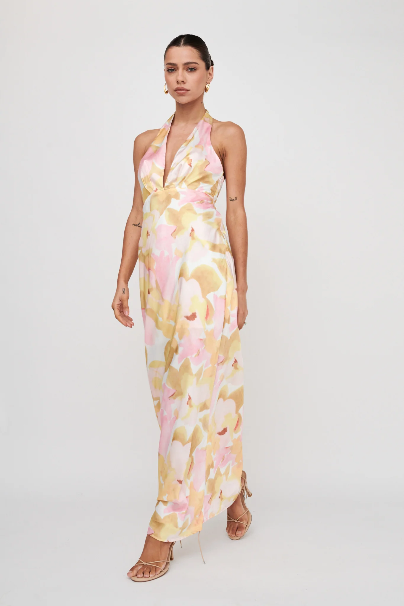 Of Your Dreams Plunging Halter Dress Floral Pink - Image 5