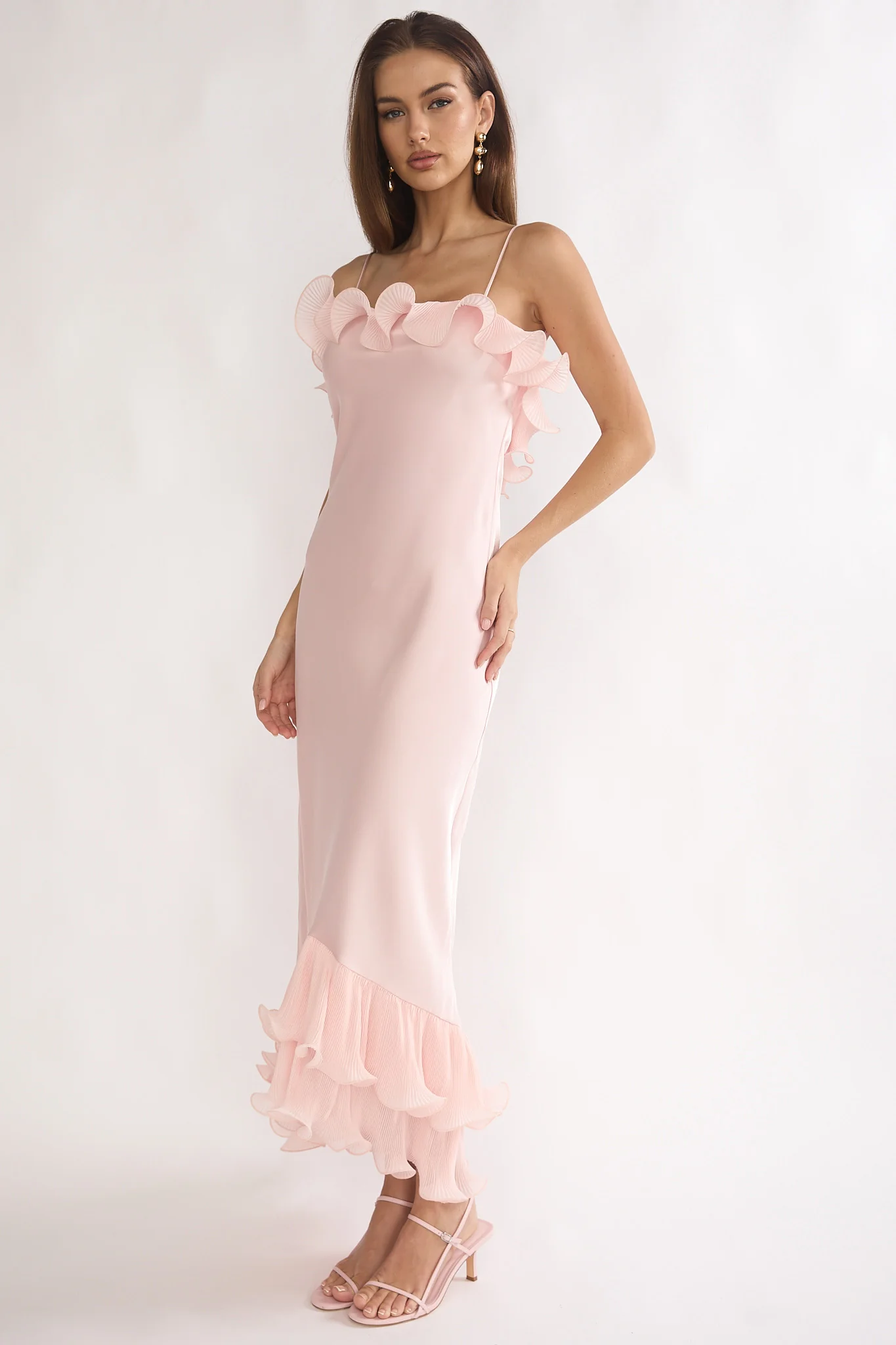 Okay, Cupid Low Back Ruffle Trim Maxi Dress Pink - Image 6