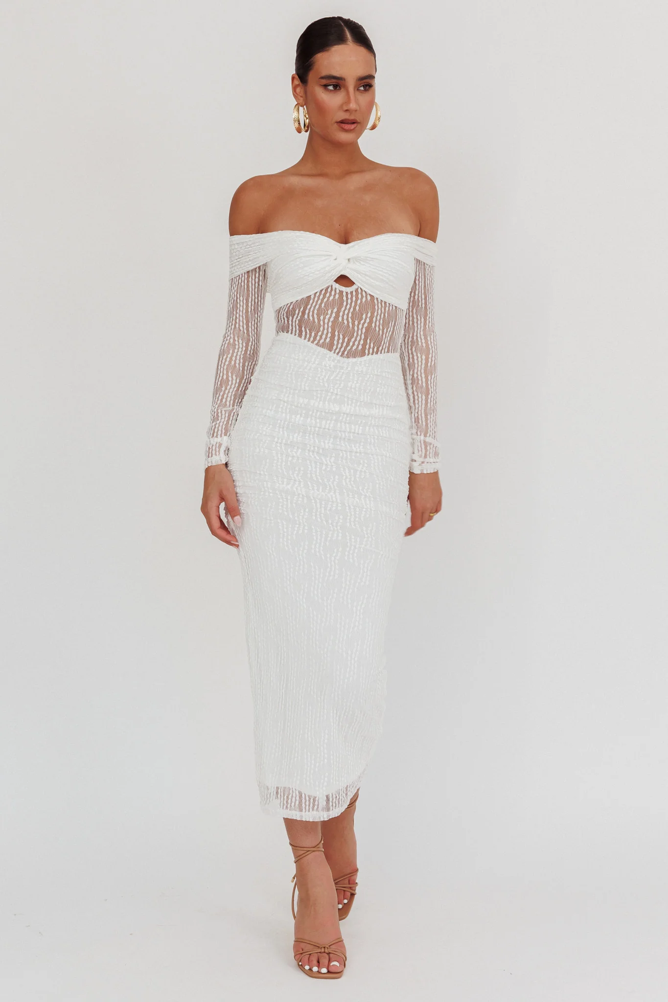 Oliana Off-Shoulder Mesh Maxi Dress White - Image 3
