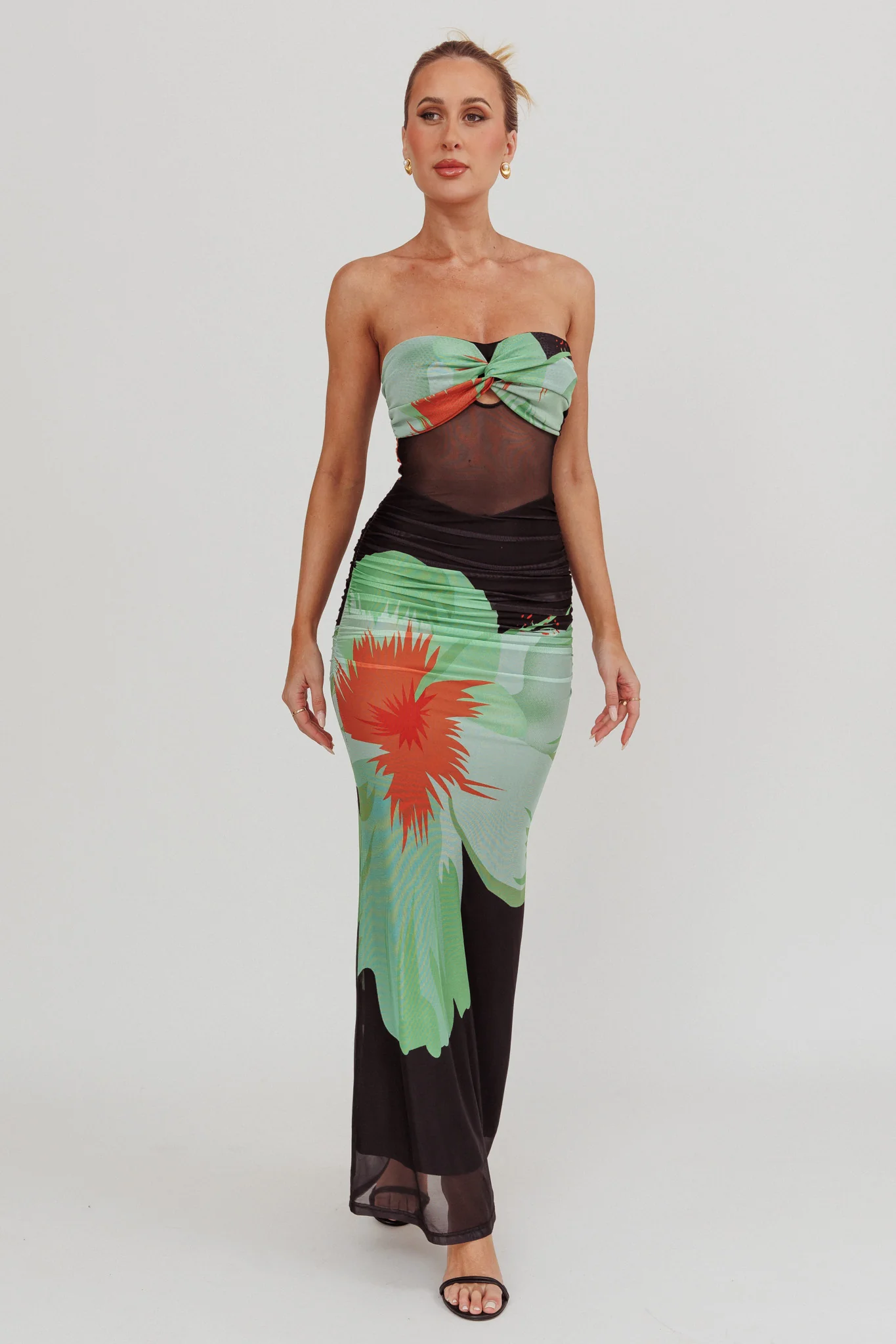 Oliana Sheer Waist Floral Maxi Dress Black - Image 3