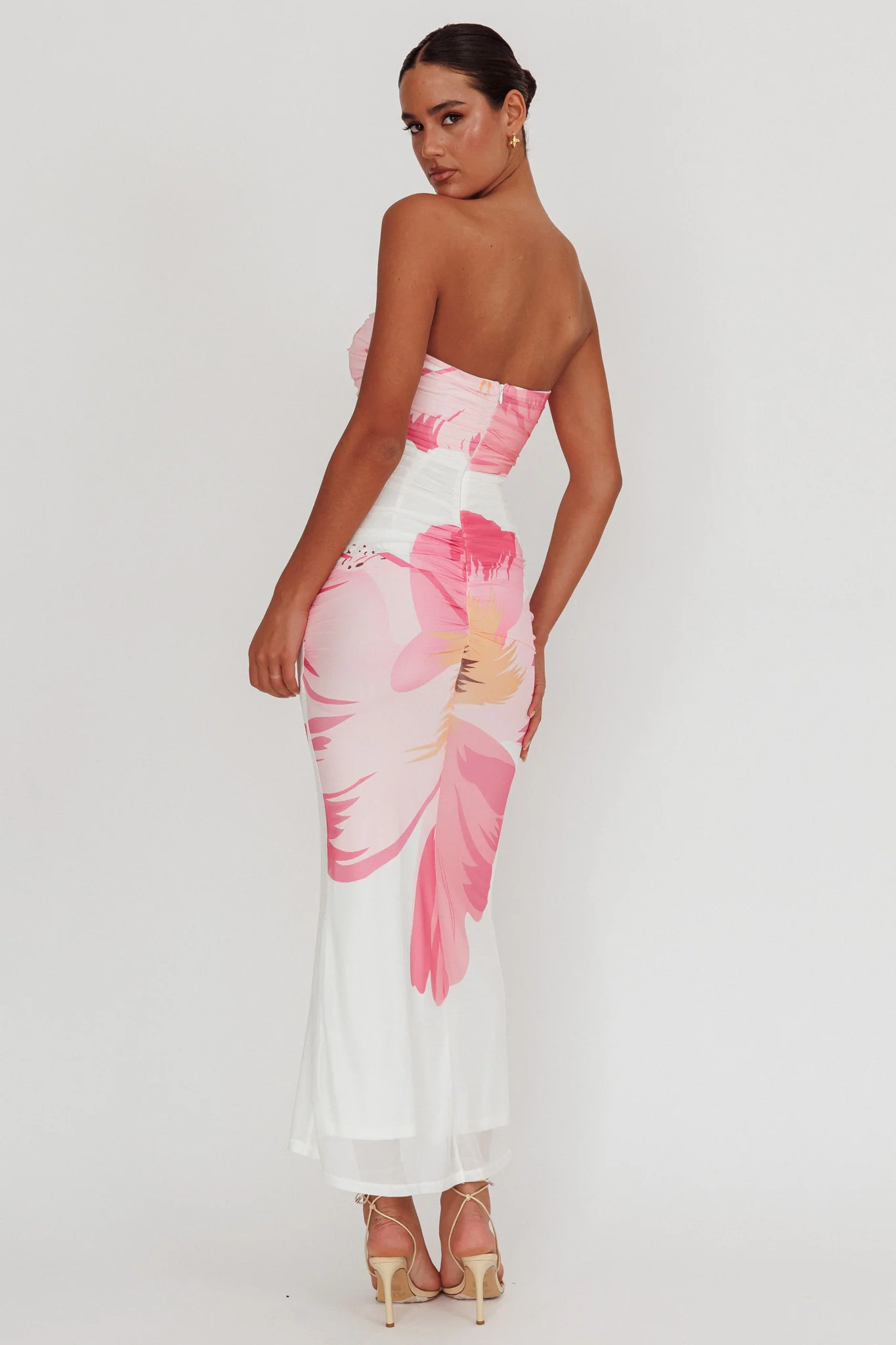Oliana Sheer Waist Floral Maxi Dress White - Image 3