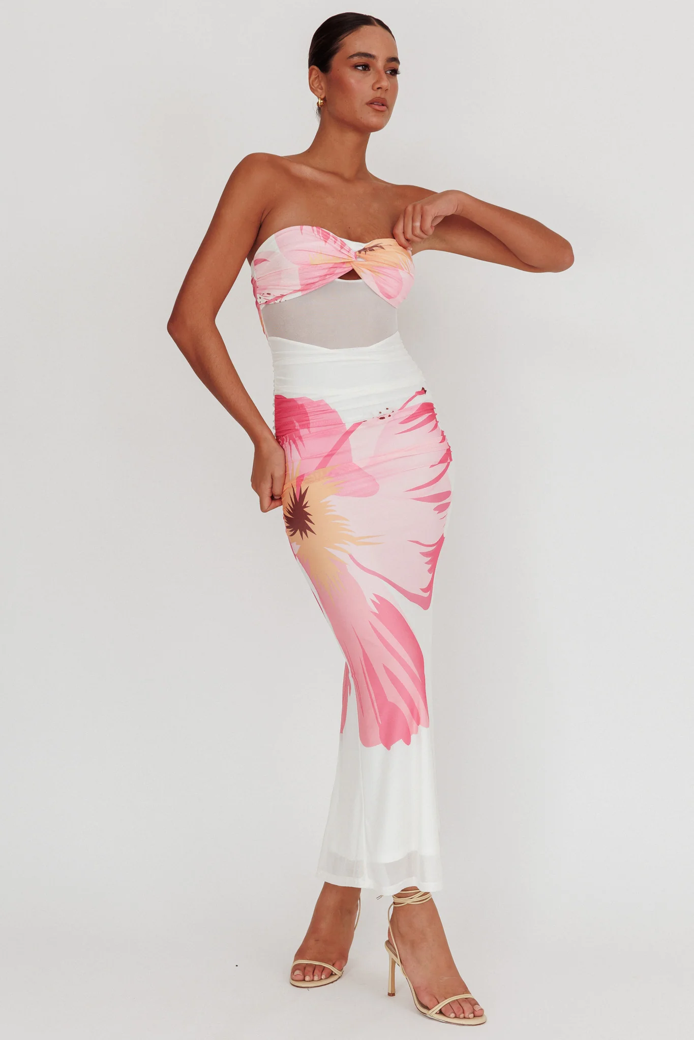 Oliana Sheer Waist Floral Maxi Dress White - Image 5