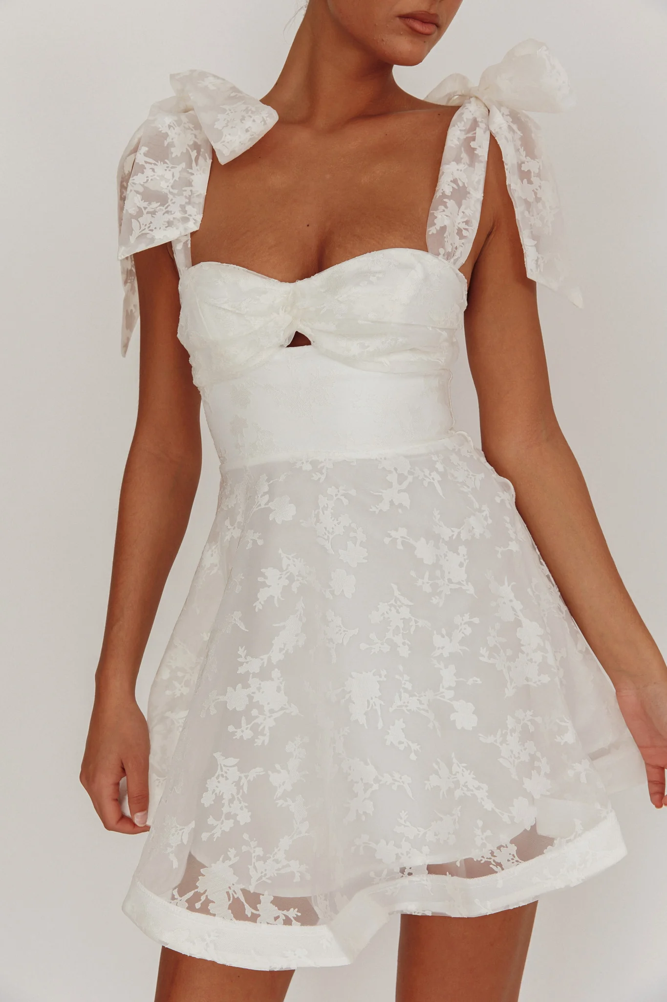 Oliana Tied Shoulders Keyhole Mini Dress White - Image 4